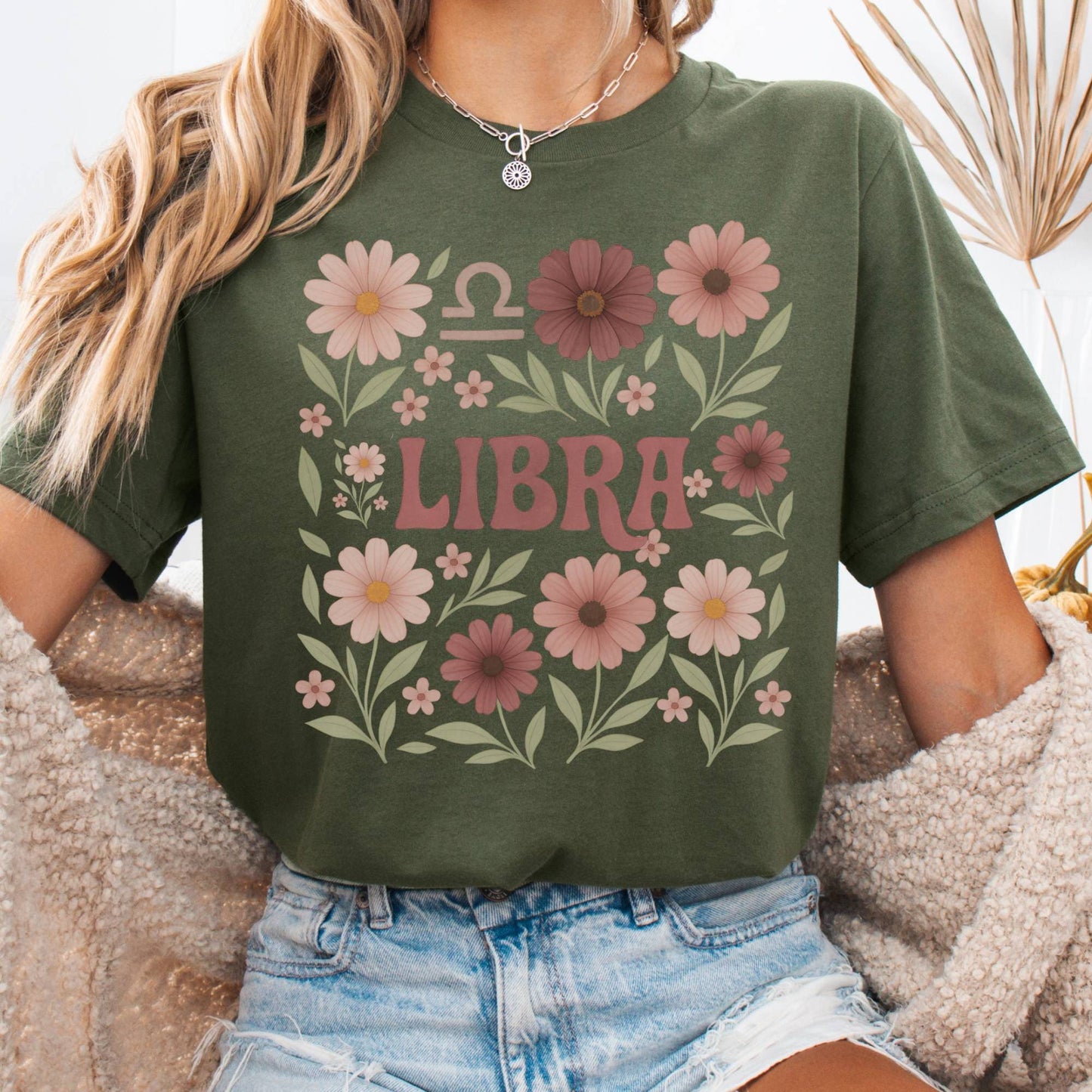 T-Shirt Military Green / S Libra Bella T-Shirt β Retro Floral Zodiac Tee The Mystic Eden