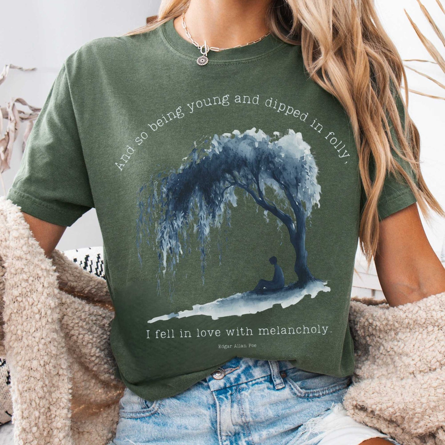 T-Shirt Moss / S And So Being Young Edgar Allan Poe Shirt The Mystic Eden