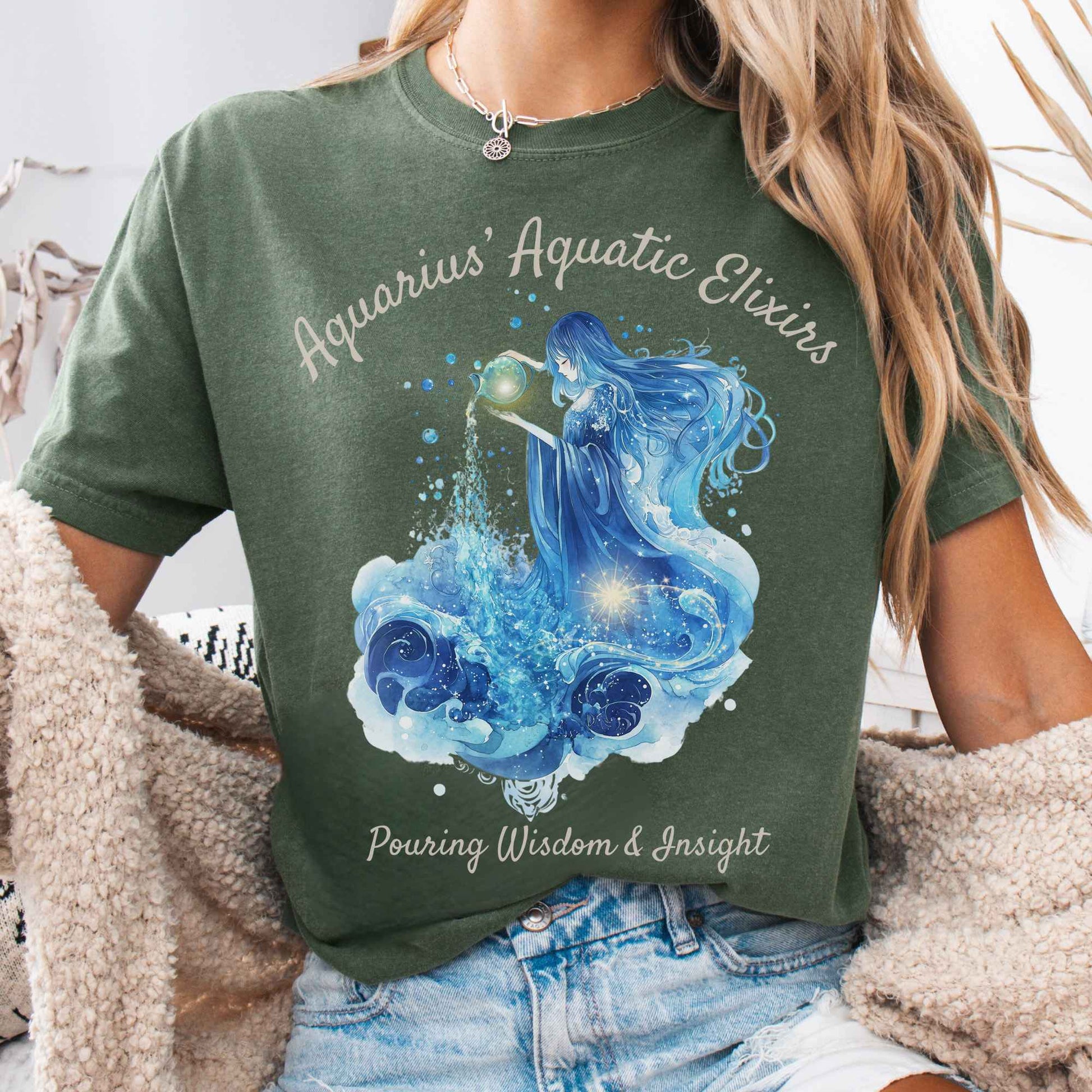 T-Shirt Moss / S Aquarius Aquatic Elixirs Zodiac Shirt The Mystic Eden