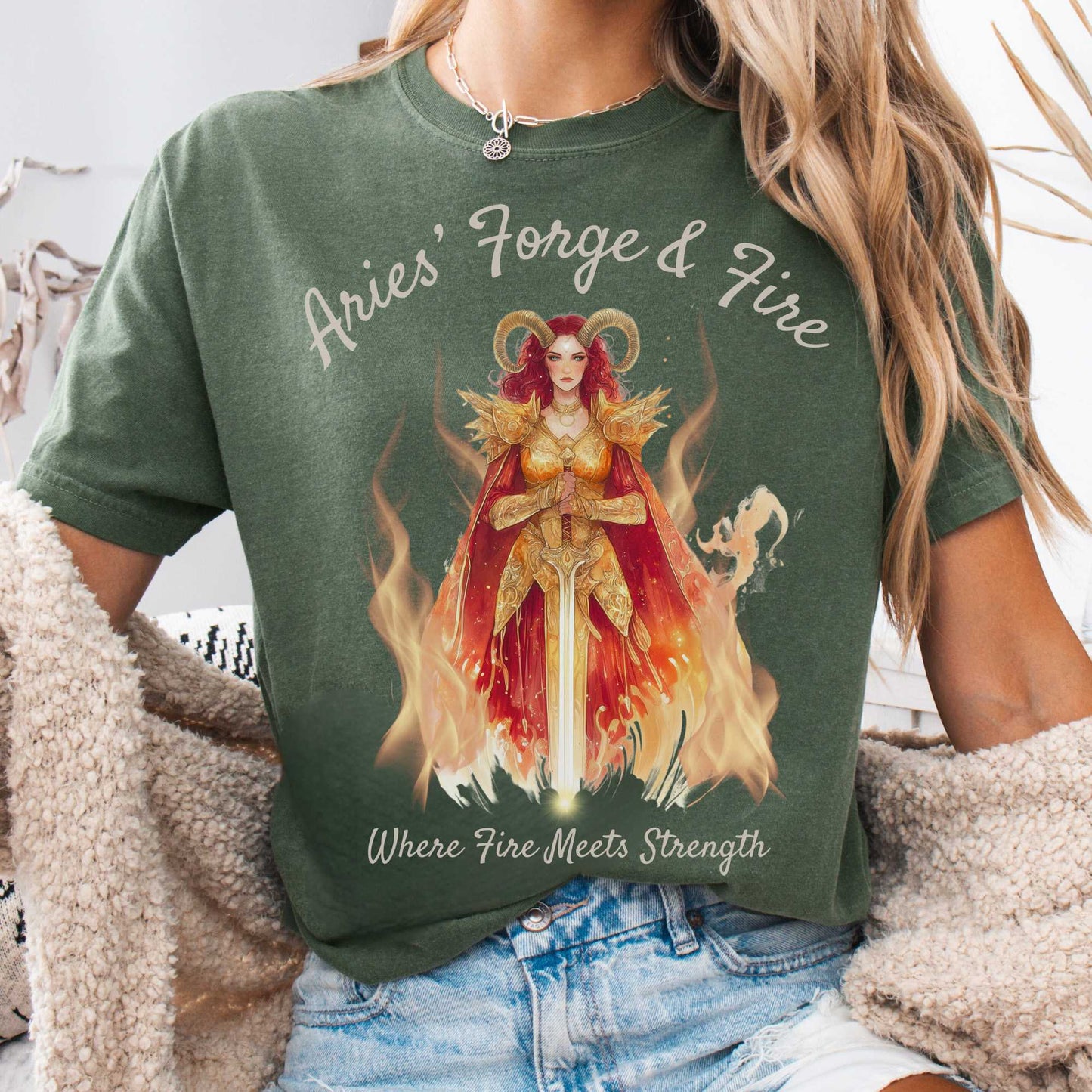 T-Shirt Moss / S Aries' Forge & Fire Zodiac Shirt The Mystic Eden