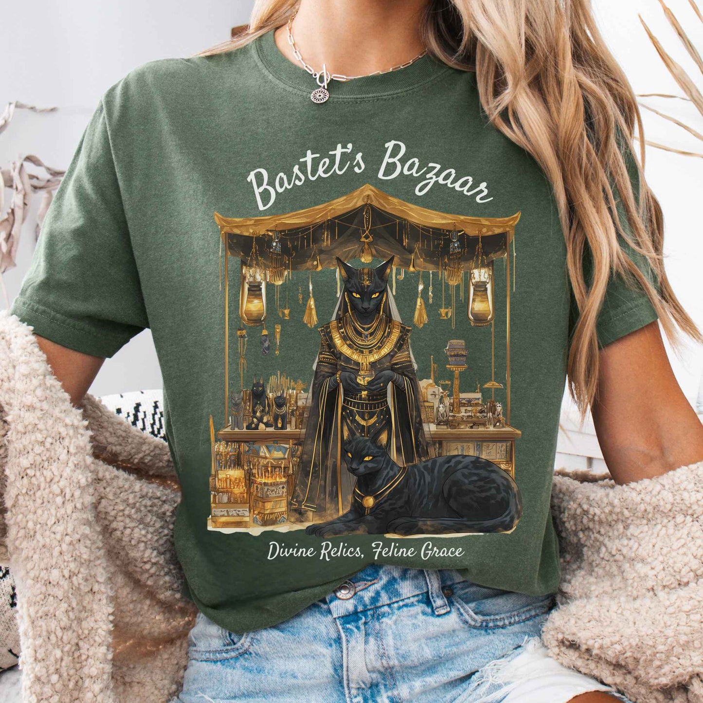 T-Shirt Moss / S Bastet's Bazaar Egyptian Goddess Shirt The Mystic Eden
