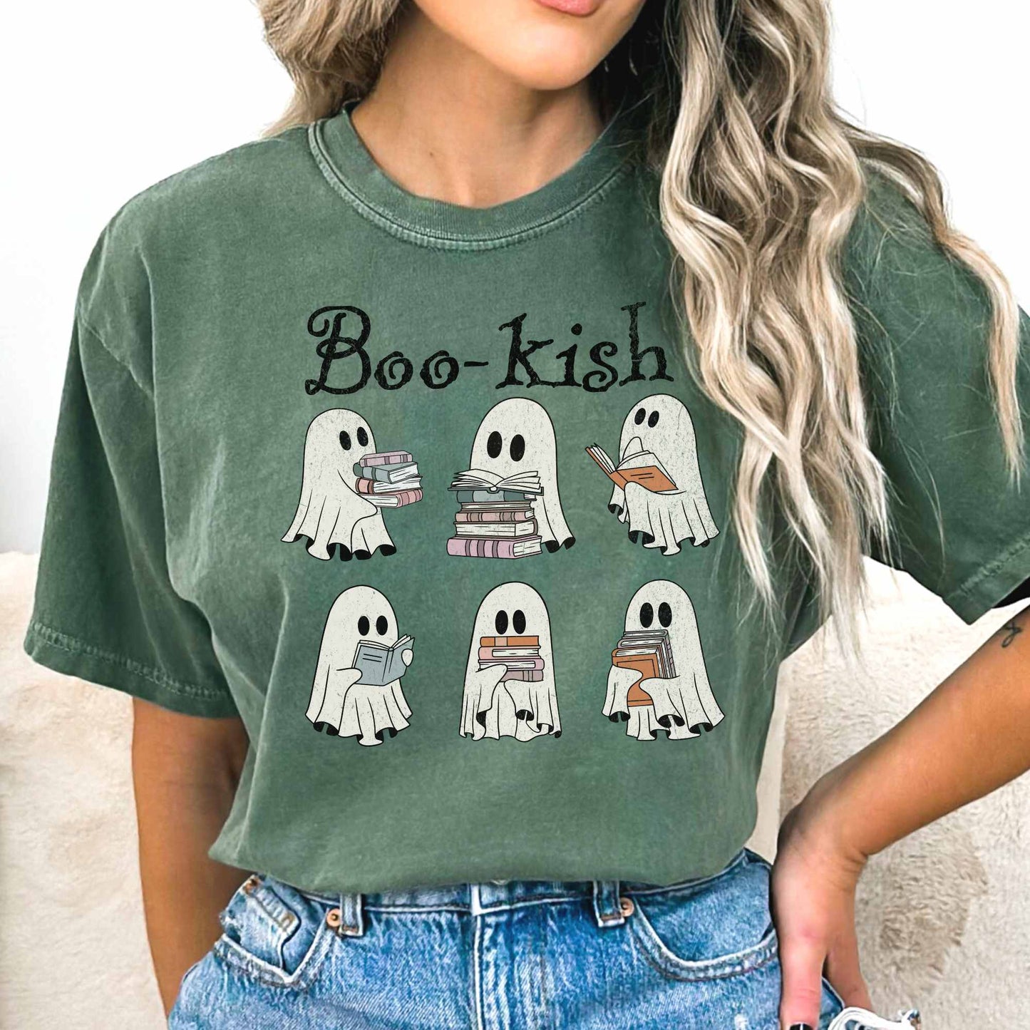 T-Shirt Moss / S Boo-kish Ghosts Halloween Shirt Book lover Tee The Mystic Eden