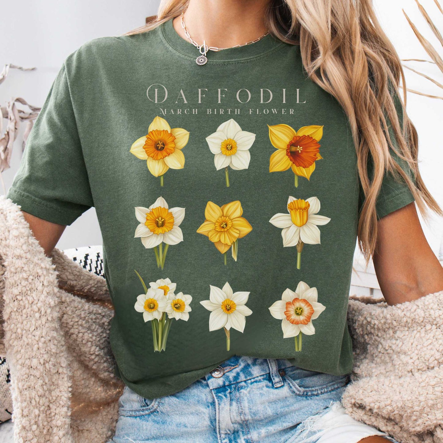 T-Shirt Moss / S Daffodil March Birth Month Flower Shirt The Mystic Eden