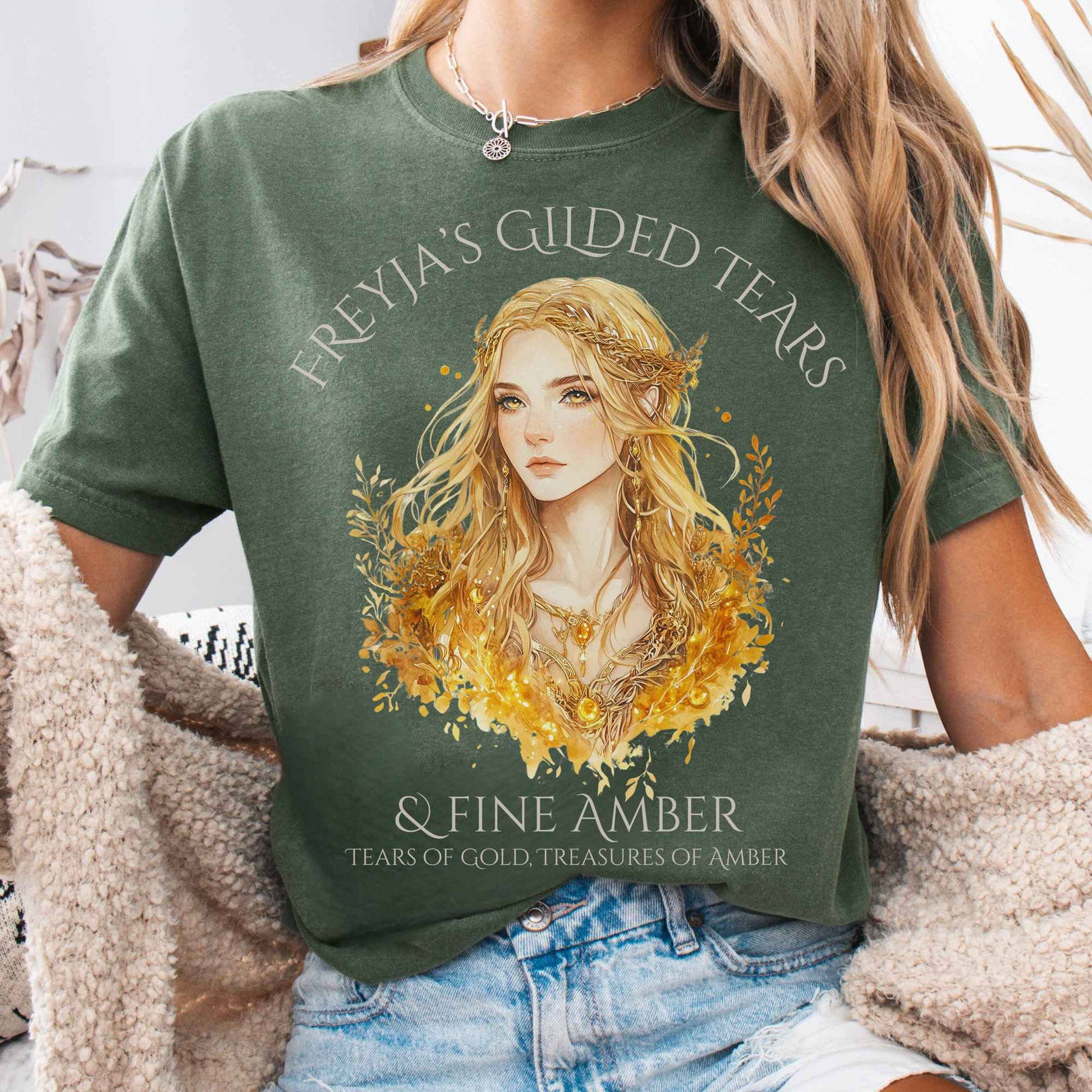 T-Shirt Moss / S Freyja's Gilded Tears & Fine Amber Goddess Shirt The Mystic Eden