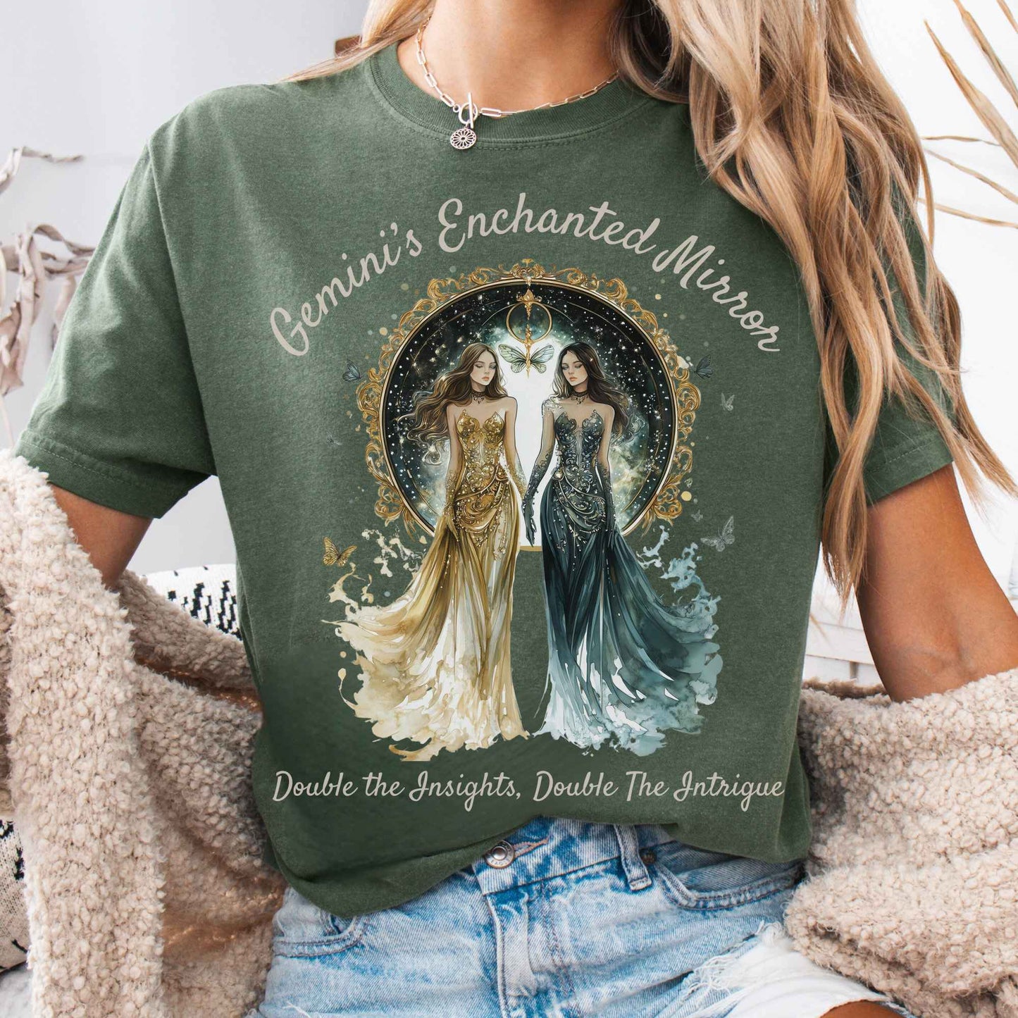 T-Shirt Moss / S Gemini's Enchanted Mirror Zodiac Shirt The Mystic Eden