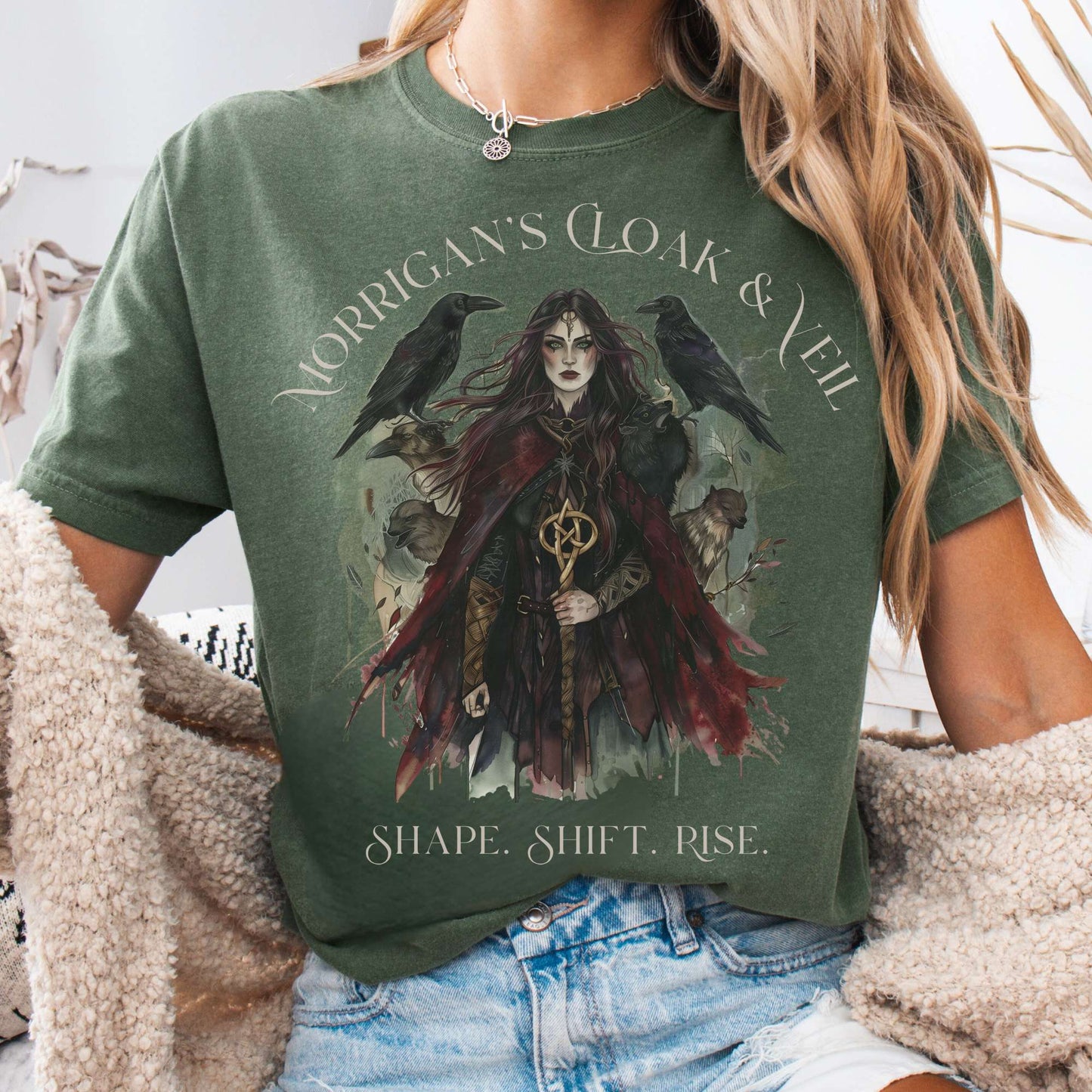 T-Shirt Moss / S Morrigan's Cloak & Veil T-Shirt β Celtic Goddess Tee The Mystic Eden