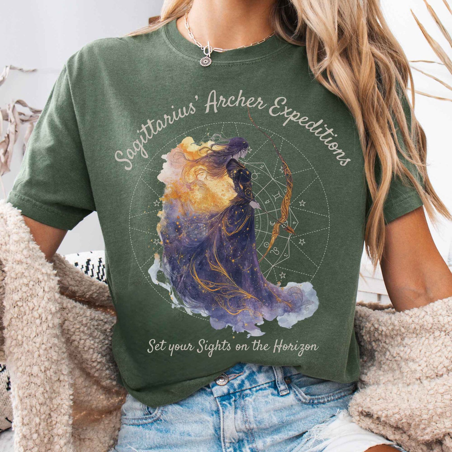 T-Shirt Moss / S Sagittarius Archer Expeditions Zodiac Shirt The Mystic Eden
