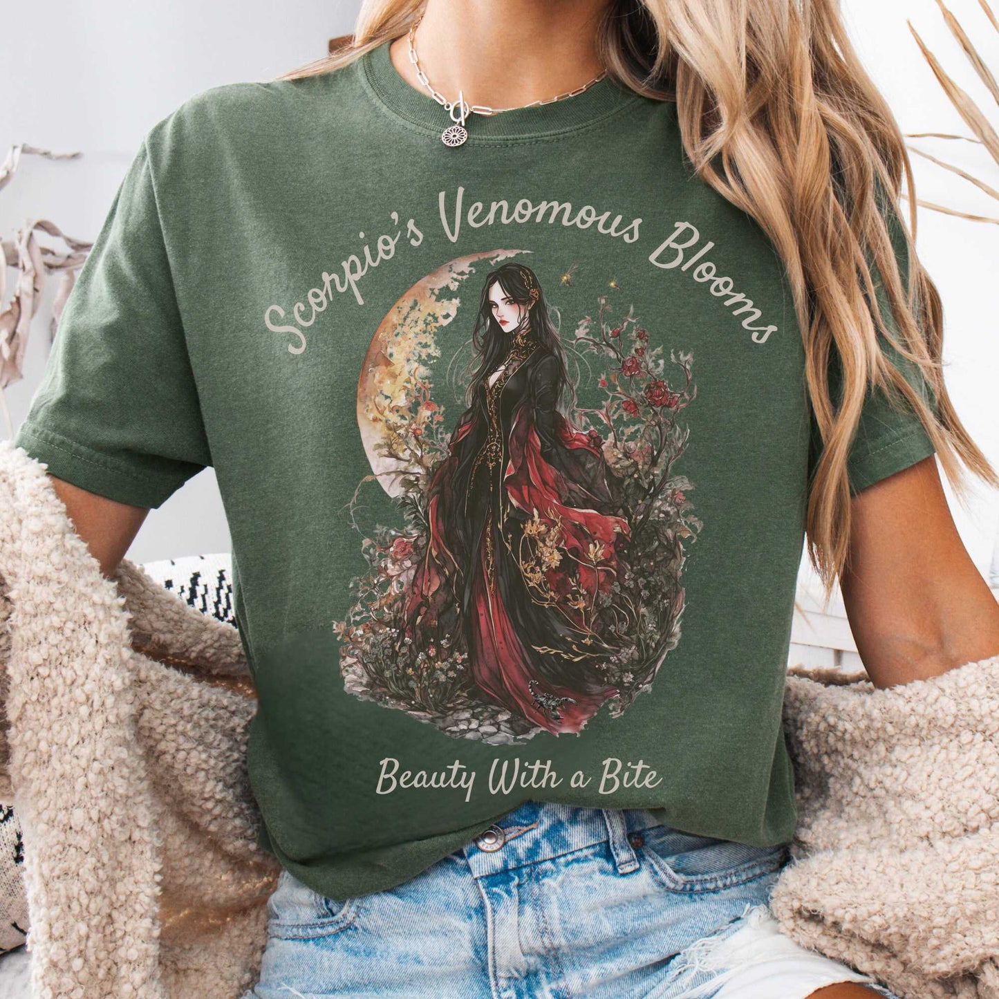 T-Shirt Moss / S Scorpio's Venomous Blooms Zodiac Shirt The Mystic Eden