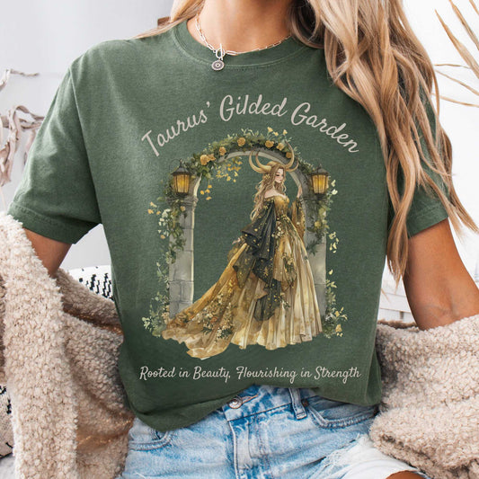T-Shirt Moss / S Taurus' Gilded Garden Zodiac Shirt The Mystic Eden