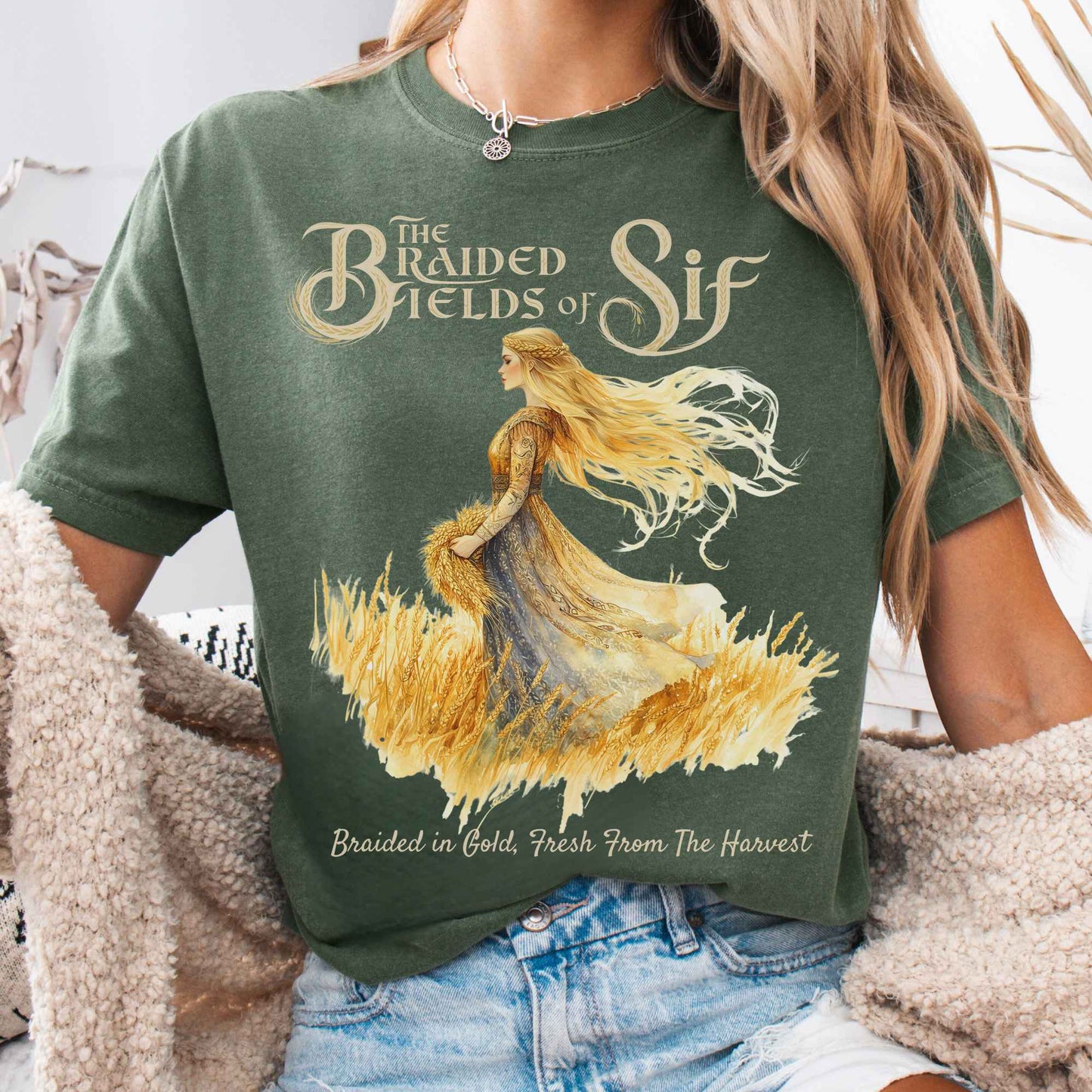 T-Shirt Moss / S The Braided Fields of Sif Norse Goddess Shirt The Mystic Eden
