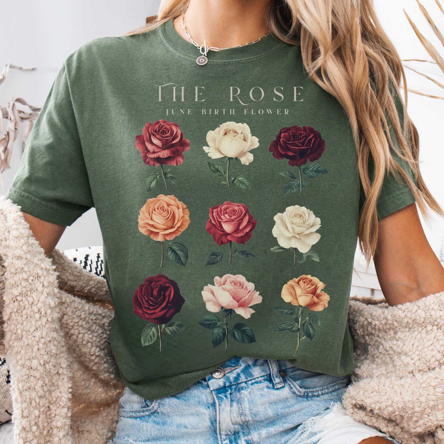 T-Shirt Moss / S The Rose June Birth Month Flower Shirt The Mystic Eden