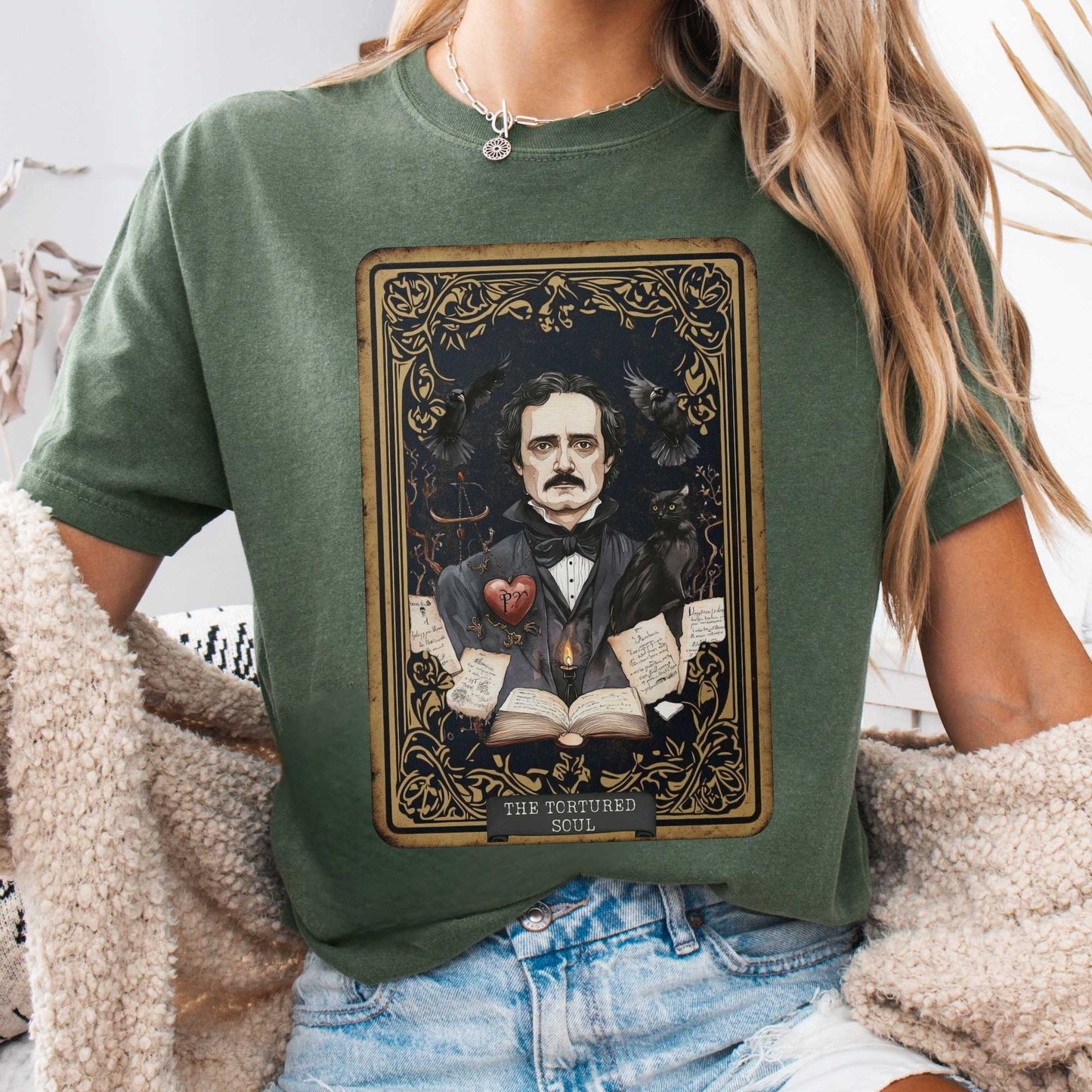 T-Shirt Moss / S The Tortured Soul Tarot Card Edgar Allan Poe Shirt The Mystic Eden