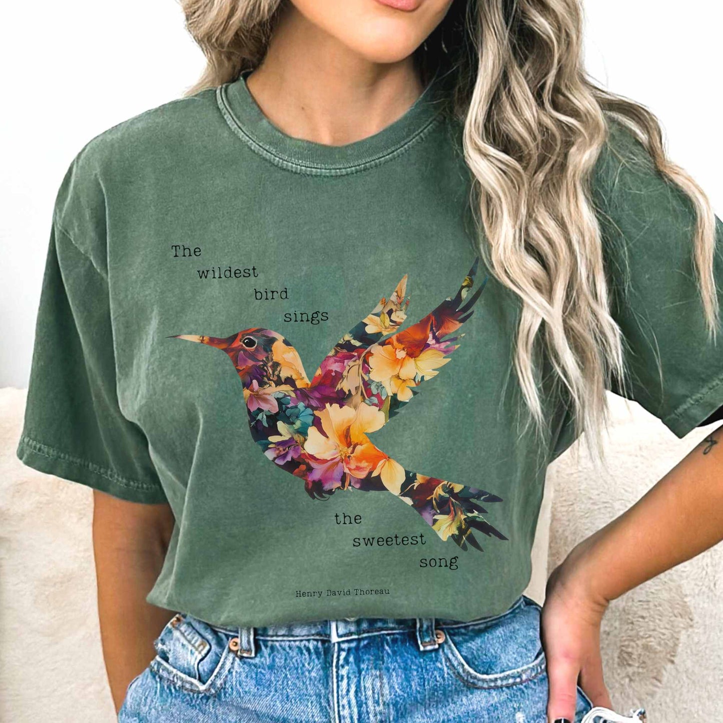 T-Shirt Moss / S The wildest bird sings the sweetest song - Henry Thoreau Shirt The Mystic Eden