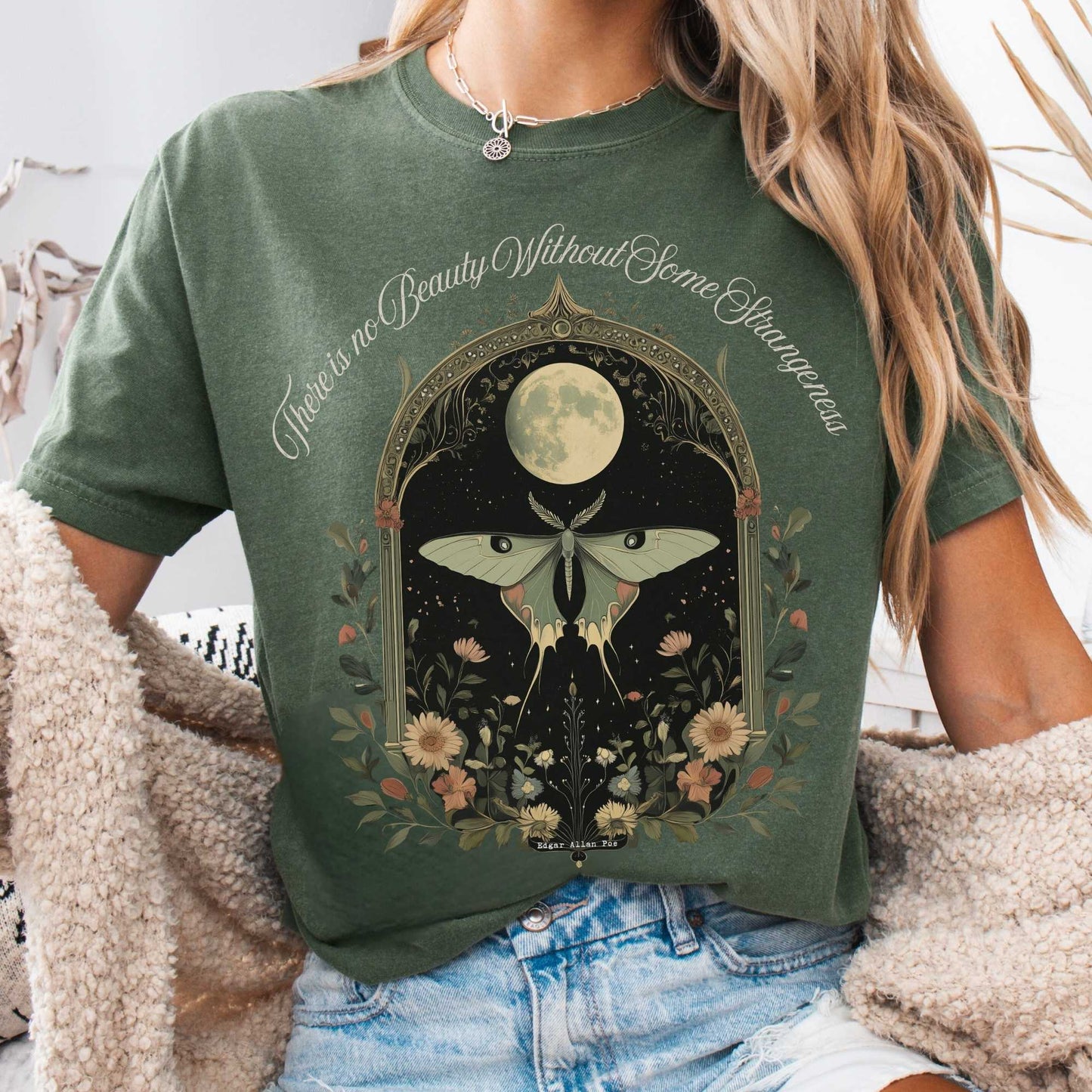 T-Shirt Moss / S There is no Beauty Without Some Strangeness Edgar Allan Poe Shirt The Mystic Eden
