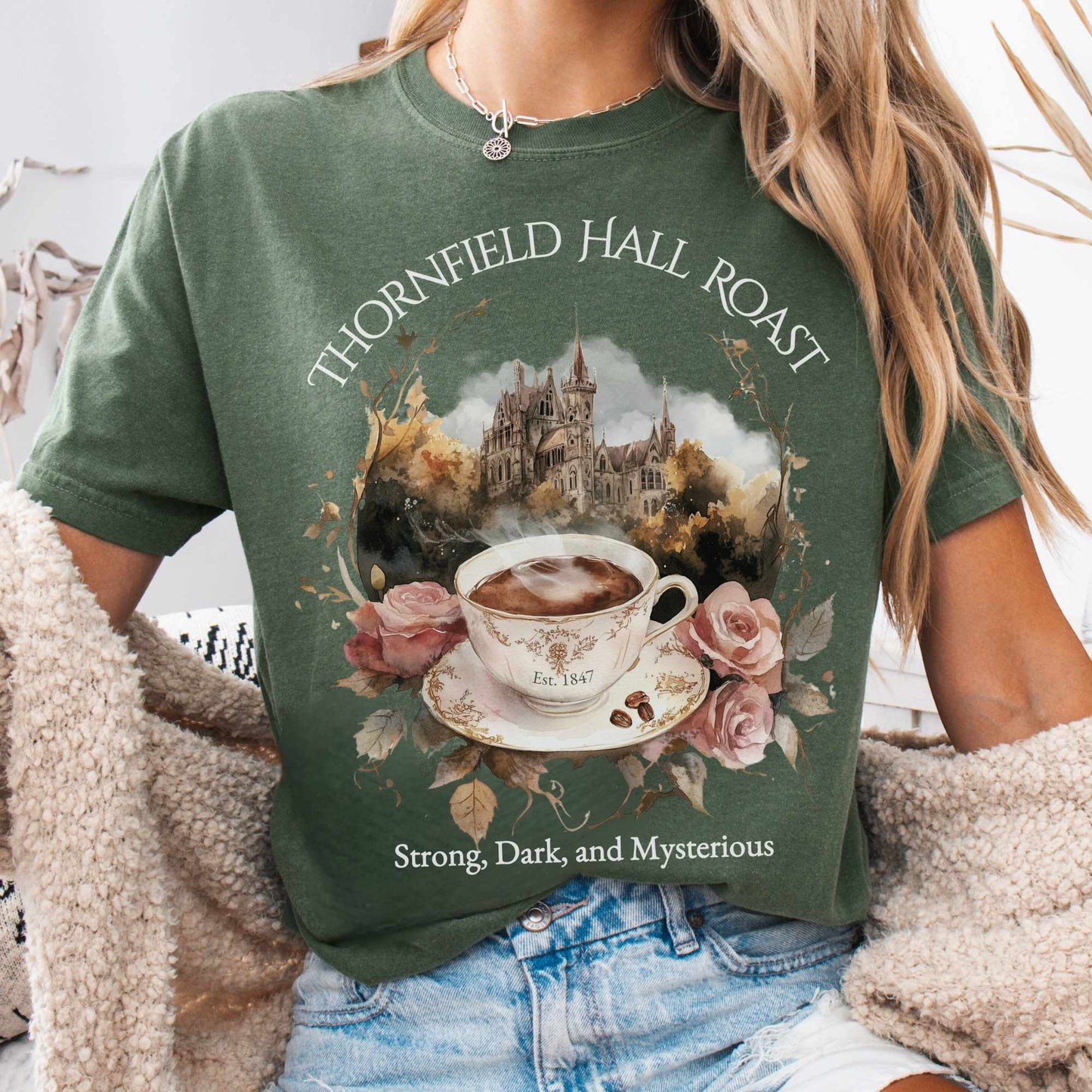 T-Shirt Moss / S Thornfield Hall Roast Jane Eyre Charlotte Brontë Tee The Mystic Eden