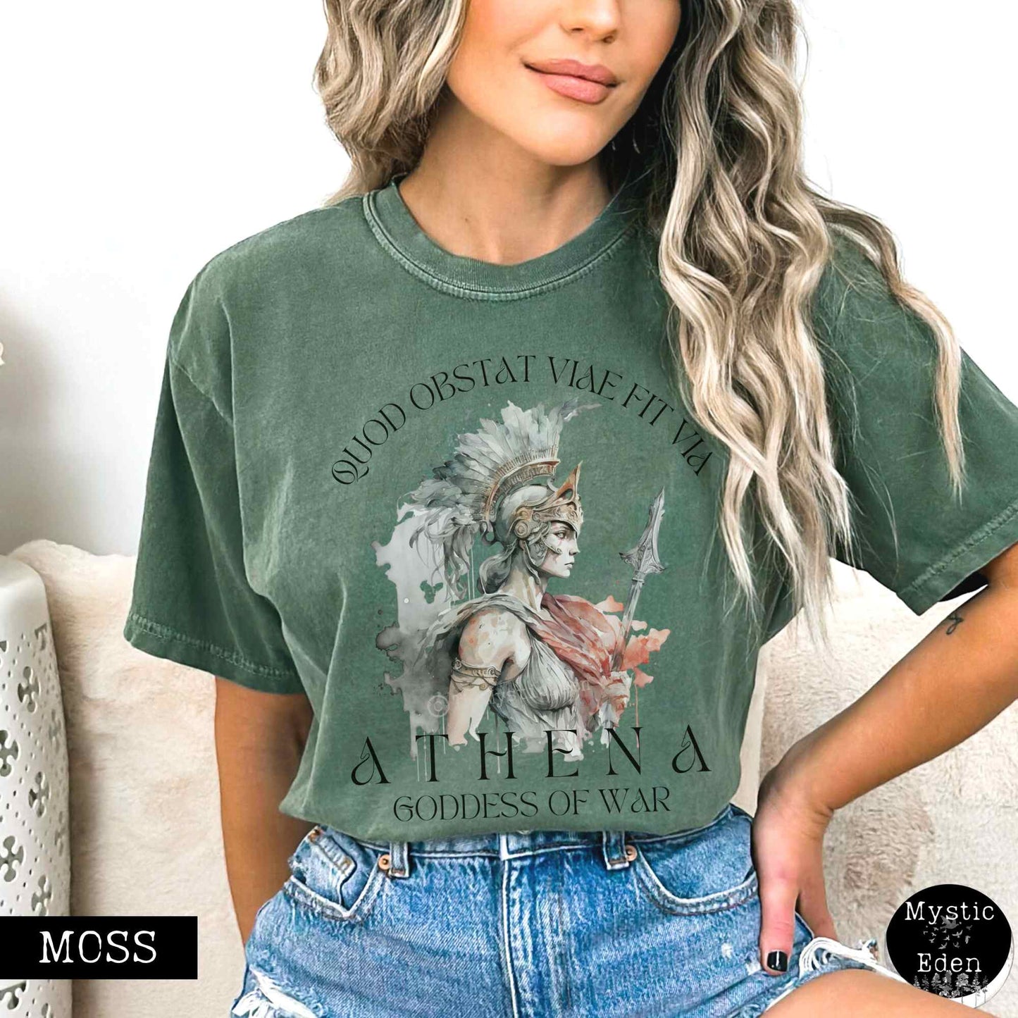 T-Shirt Moss / S Vintage Athena Greek Mythology Shirt The Mystic Eden