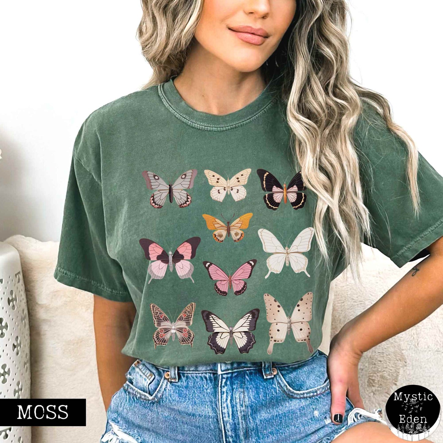 T-Shirt Moss / S Vintage butterflies cottagecore shirt The Mystic Eden