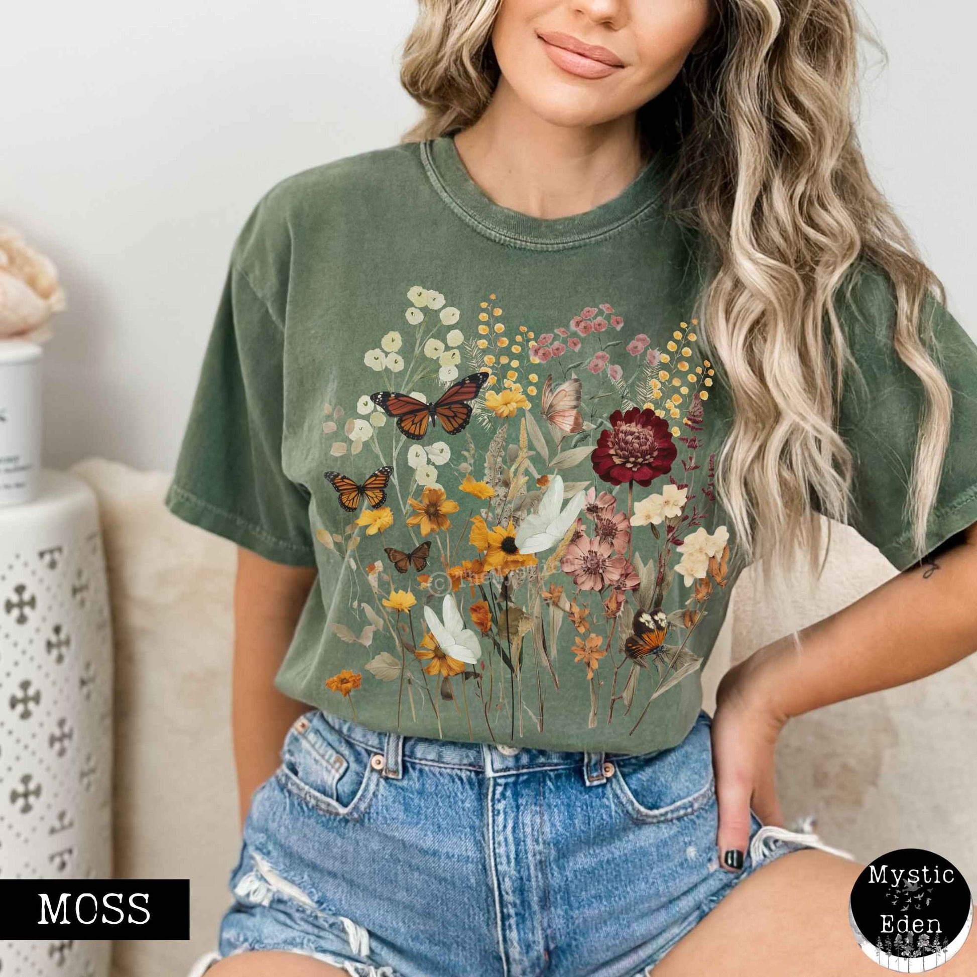 T-Shirt Moss / S Vintage cottagecore wildflowers shirt The Mystic Eden
