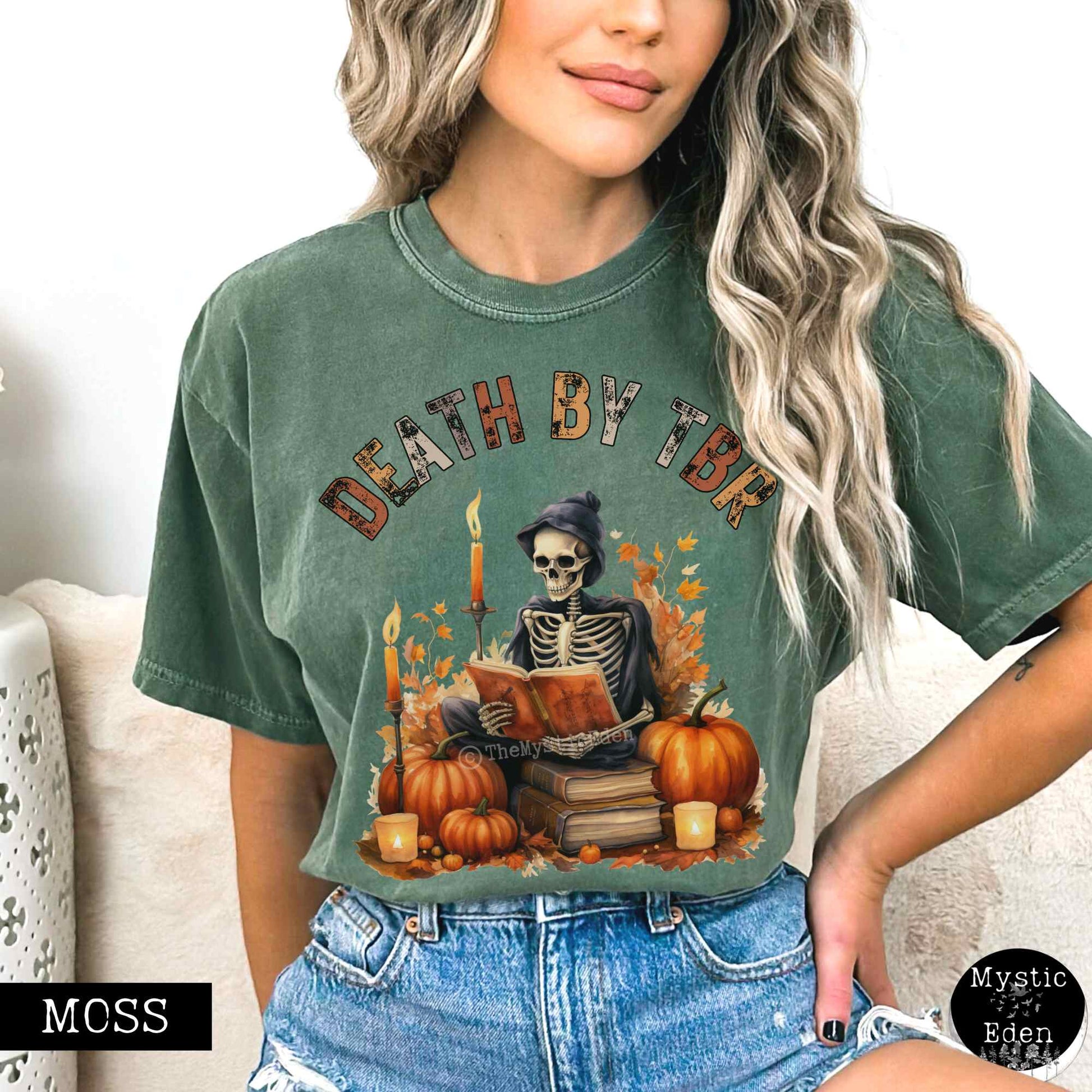 T-Shirt Moss / S Vintage Death by TBR Bookish Shirt The Mystic Eden
