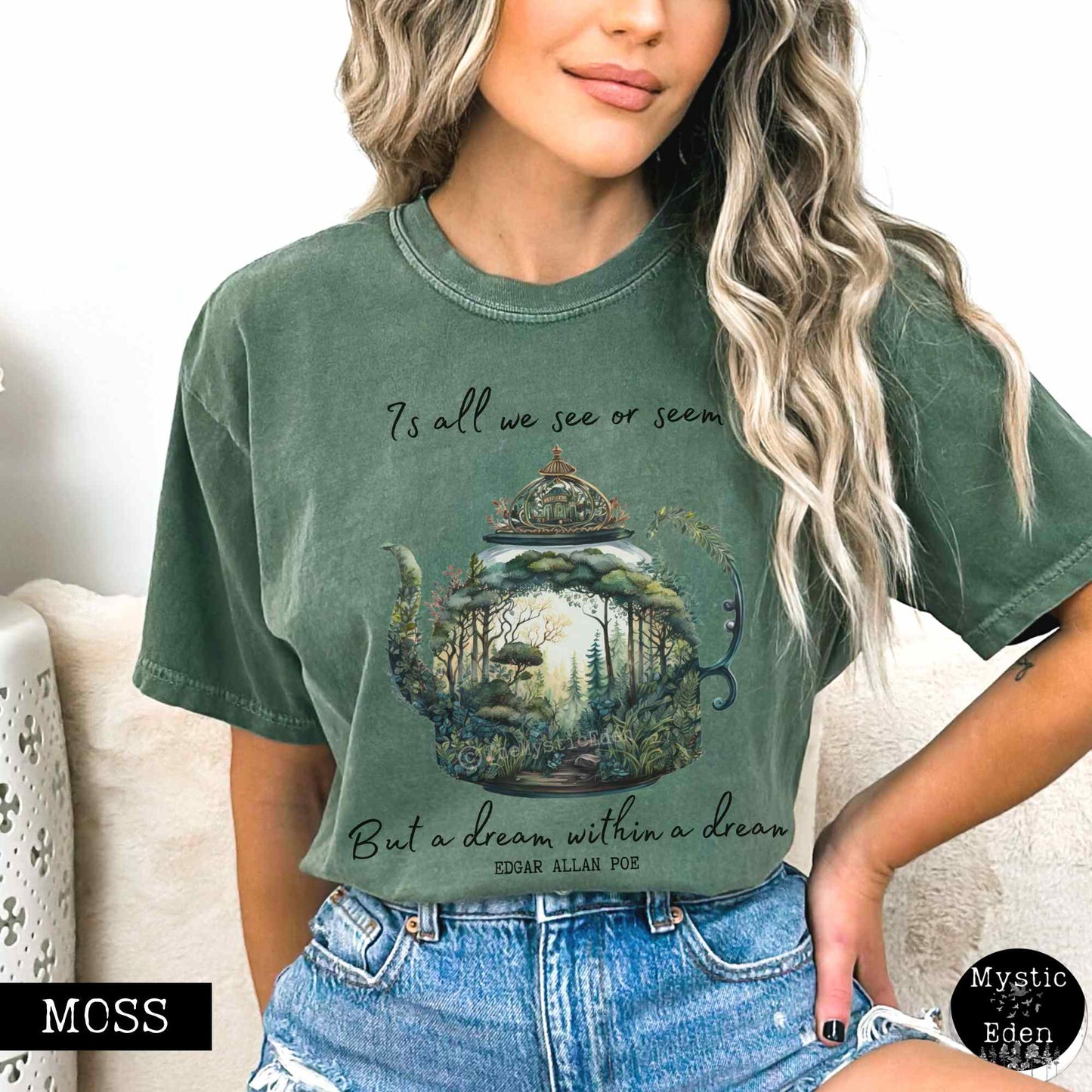 T-Shirt Moss / S Vintage Edgar Allan Poe Shirt Dream Within A Dream The Mystic Eden