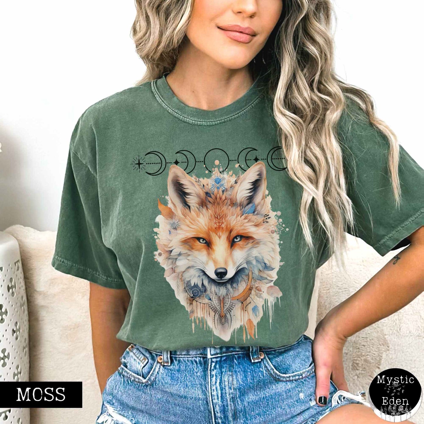 T-Shirt Moss / S Vintage Mystical Fox Shirt The Mystic Eden