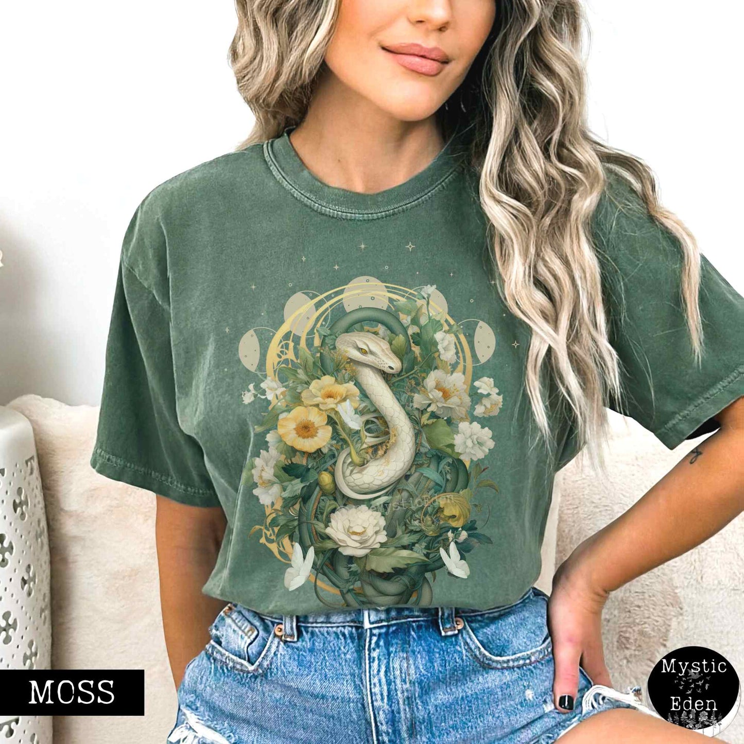 T-Shirt Moss / S Vintage Whimsical Snake Shirt The Mystic Eden