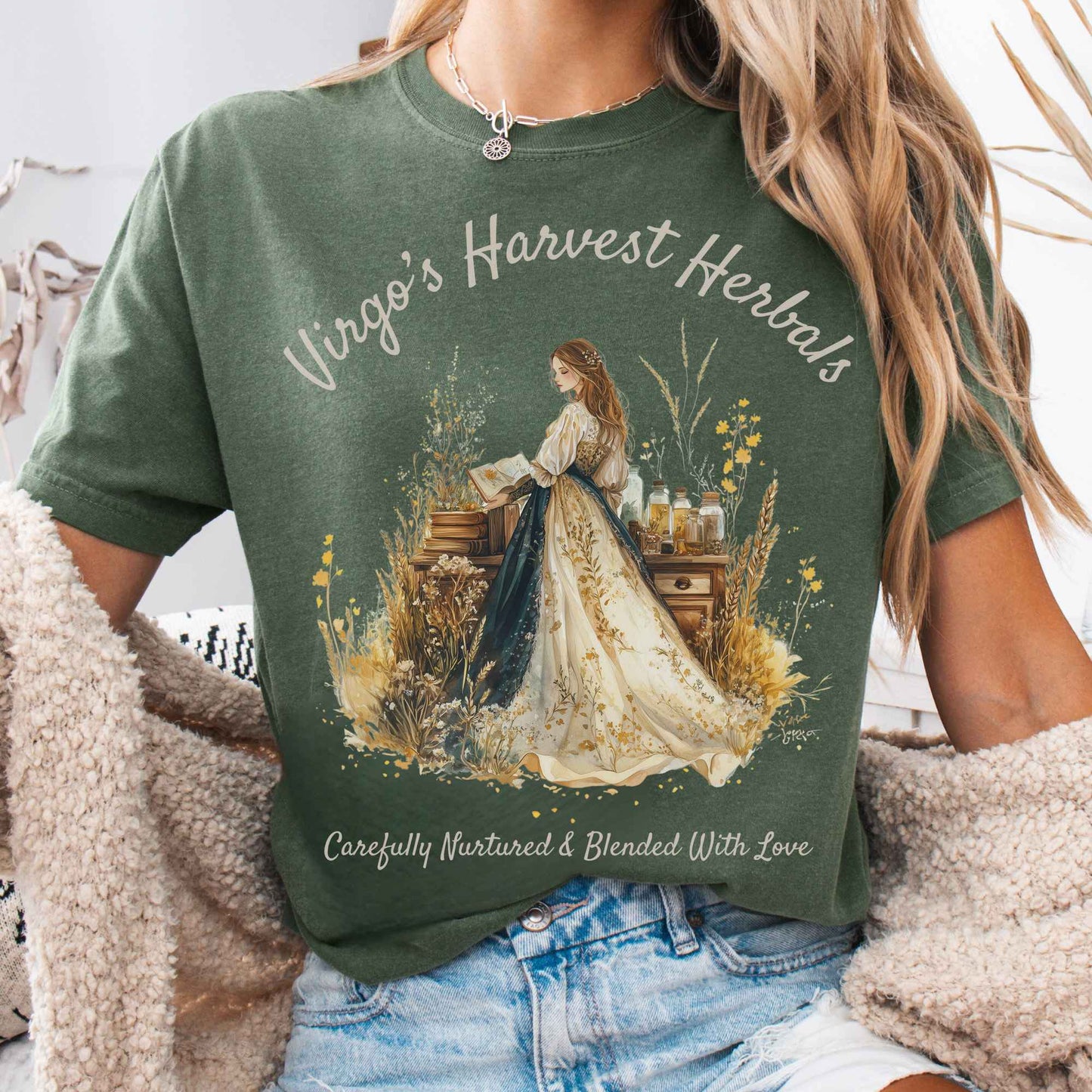 T-Shirt Moss / S Virgo's Harvest Herbals Zodiac Shirt The Mystic Eden