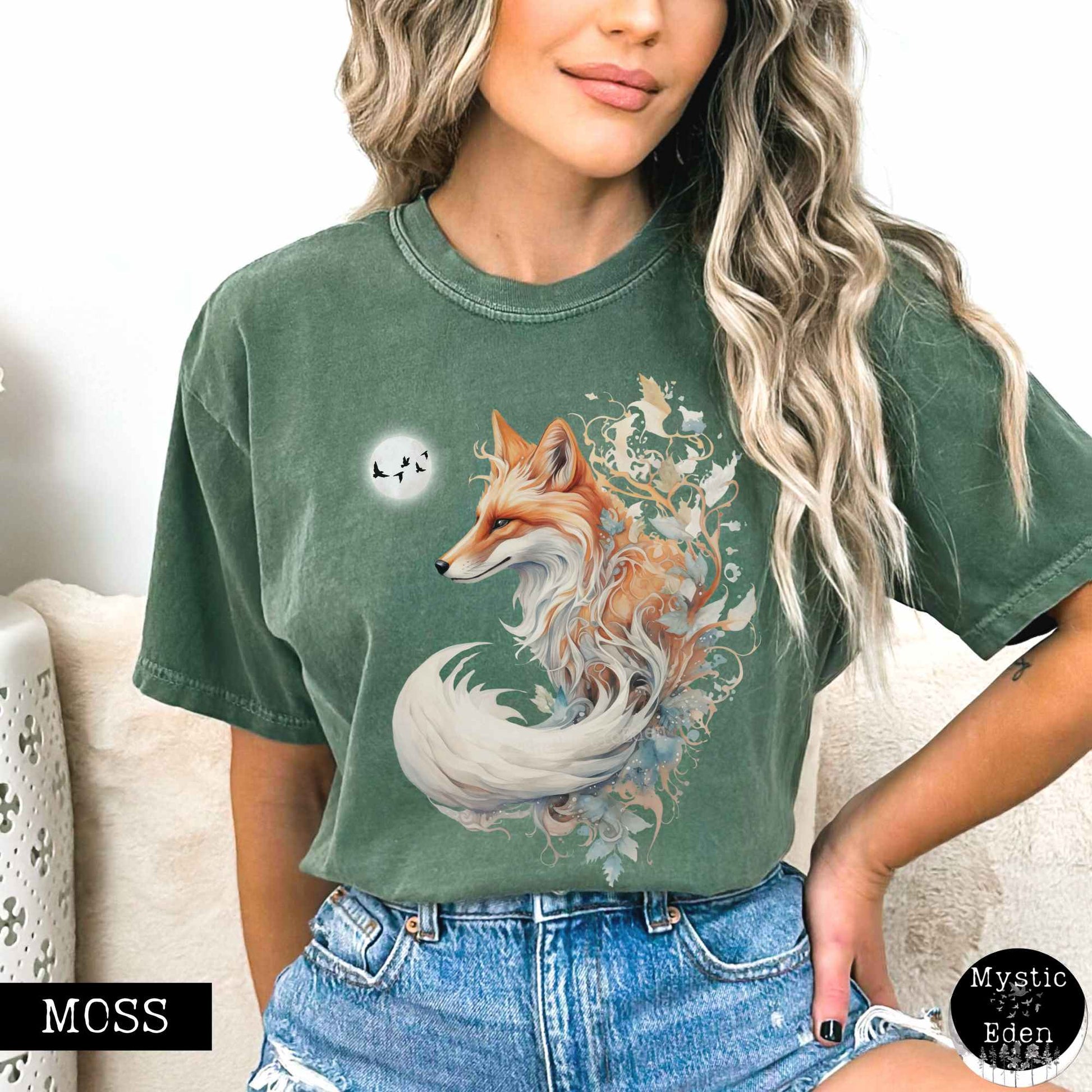 T-Shirt Moss / S Whimsical fox shirt The Mystic Eden