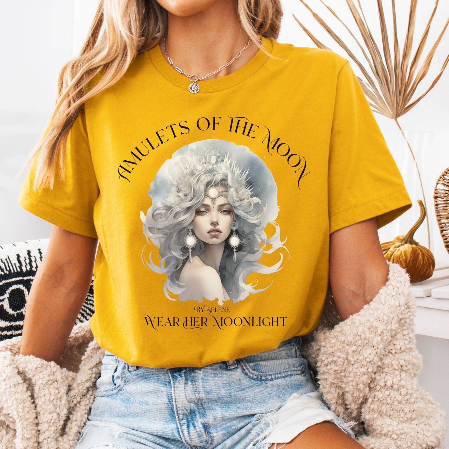 T-Shirt Mustard / S Amulets of the Moon Bella + Canvas Tee β Celestial Goddess Tee The Mystic Eden