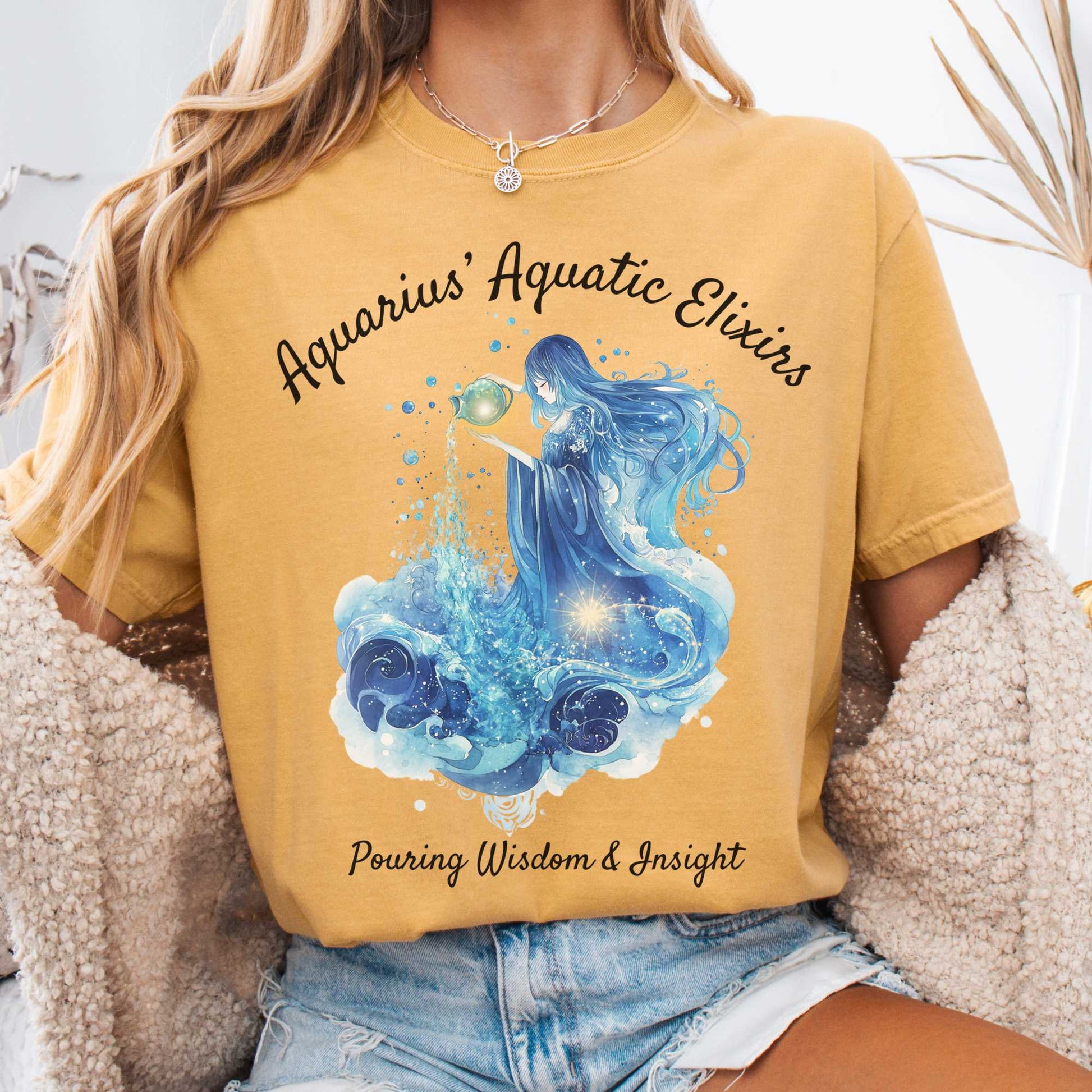 T-Shirt Mustard / S Aquarius Aquatic Elixirs Zodiac Shirt The Mystic Eden