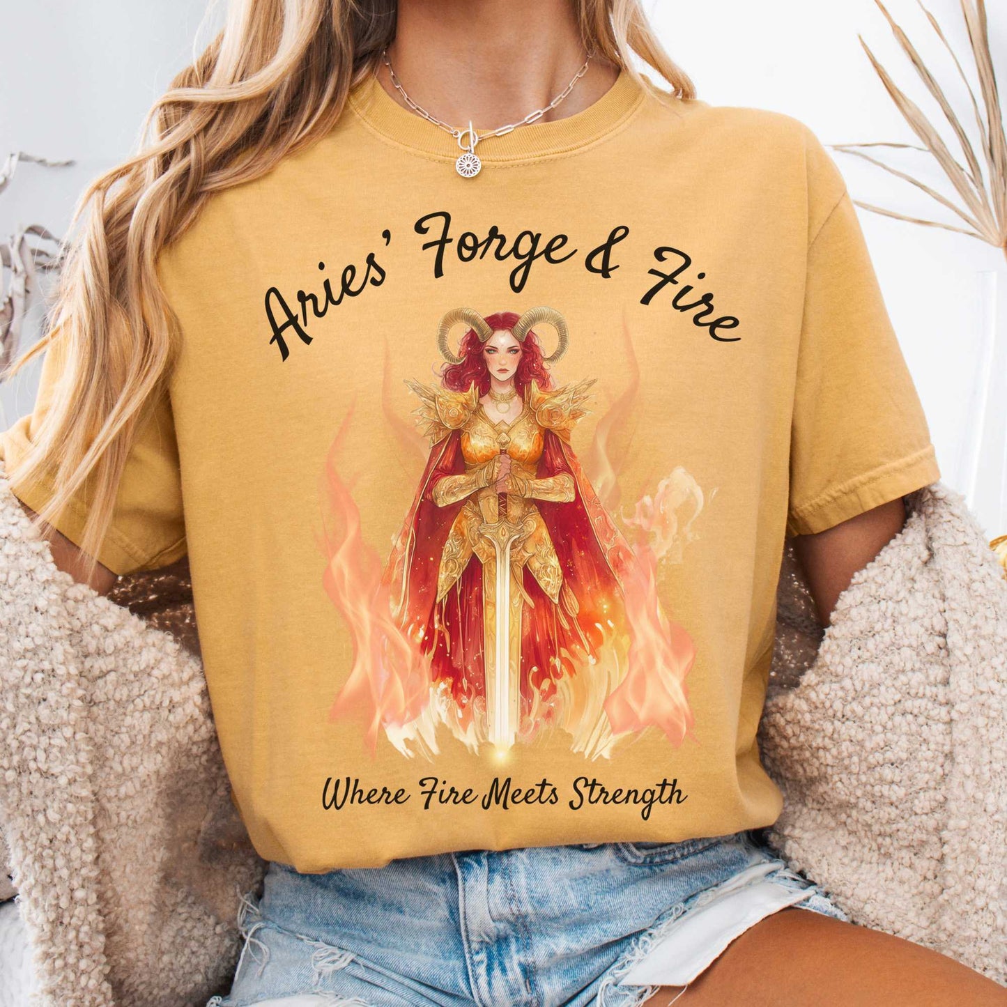 T-Shirt Mustard / S Aries' Forge & Fire Zodiac Shirt The Mystic Eden
