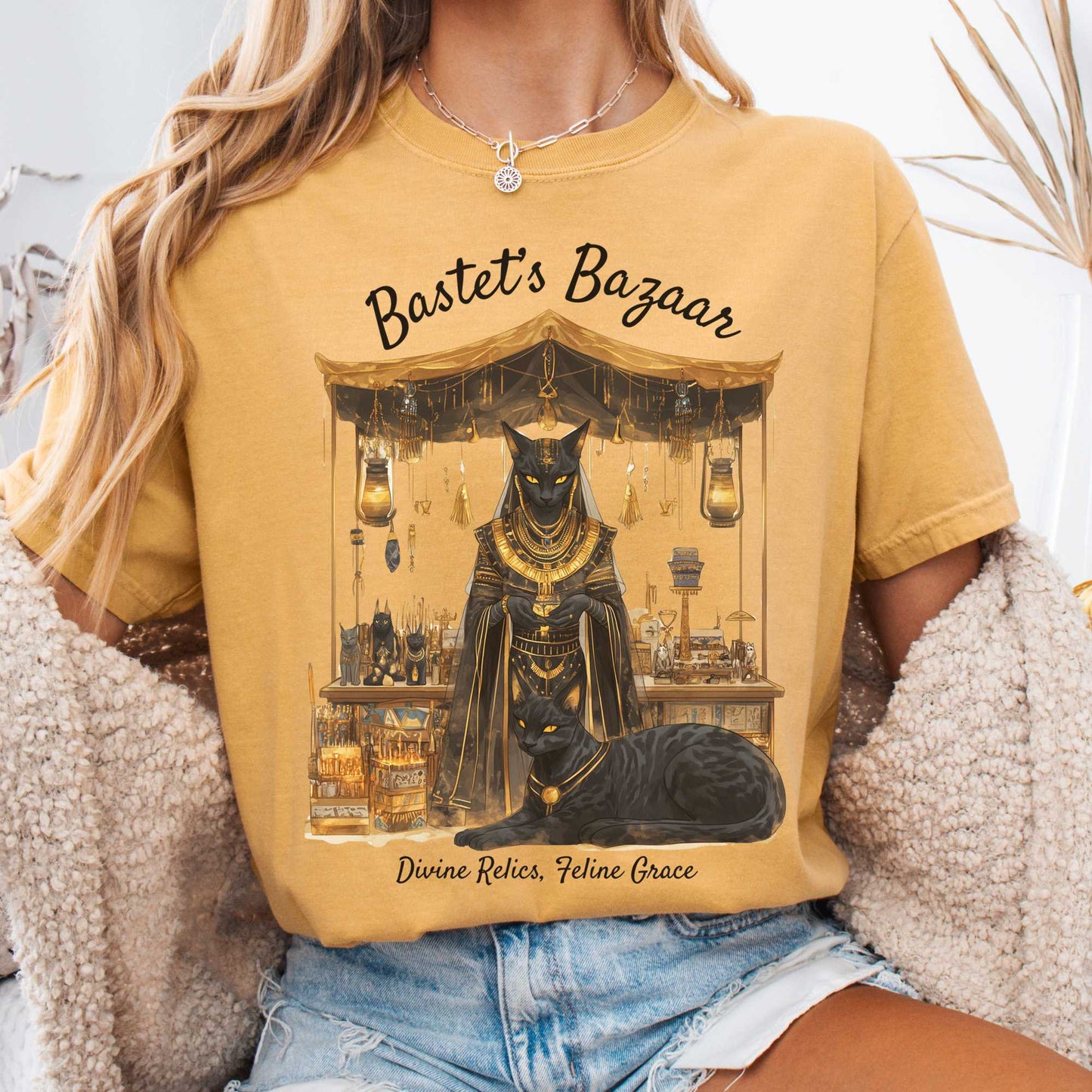 T-Shirt Mustard / S Bastet's Bazaar Egyptian Goddess Shirt The Mystic Eden