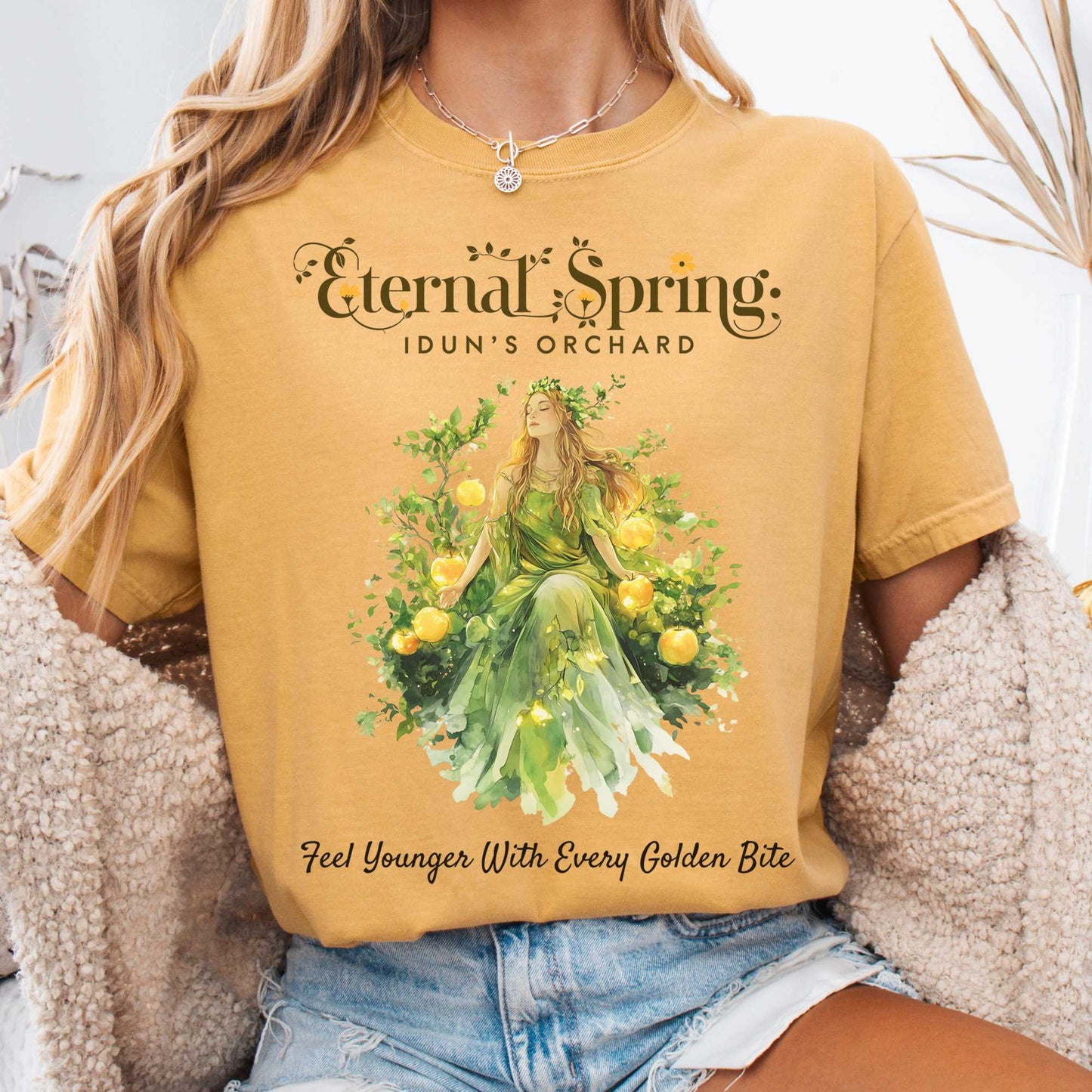 T-Shirt Mustard / S Eternal Spring Idun's Orchard Norse Goddess Shirt The Mystic Eden