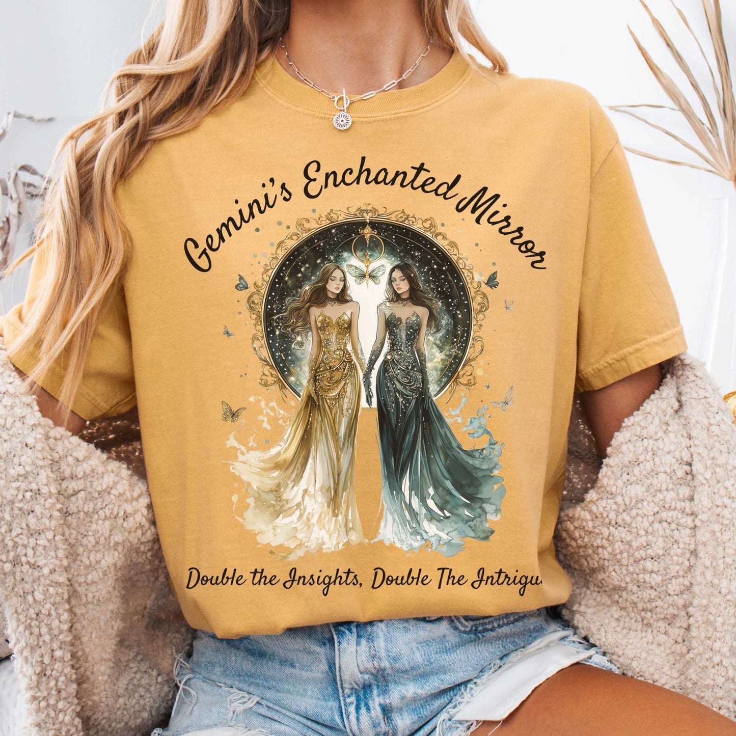 T-Shirt Mustard / S Gemini's Enchanted Mirror Zodiac Shirt The Mystic Eden