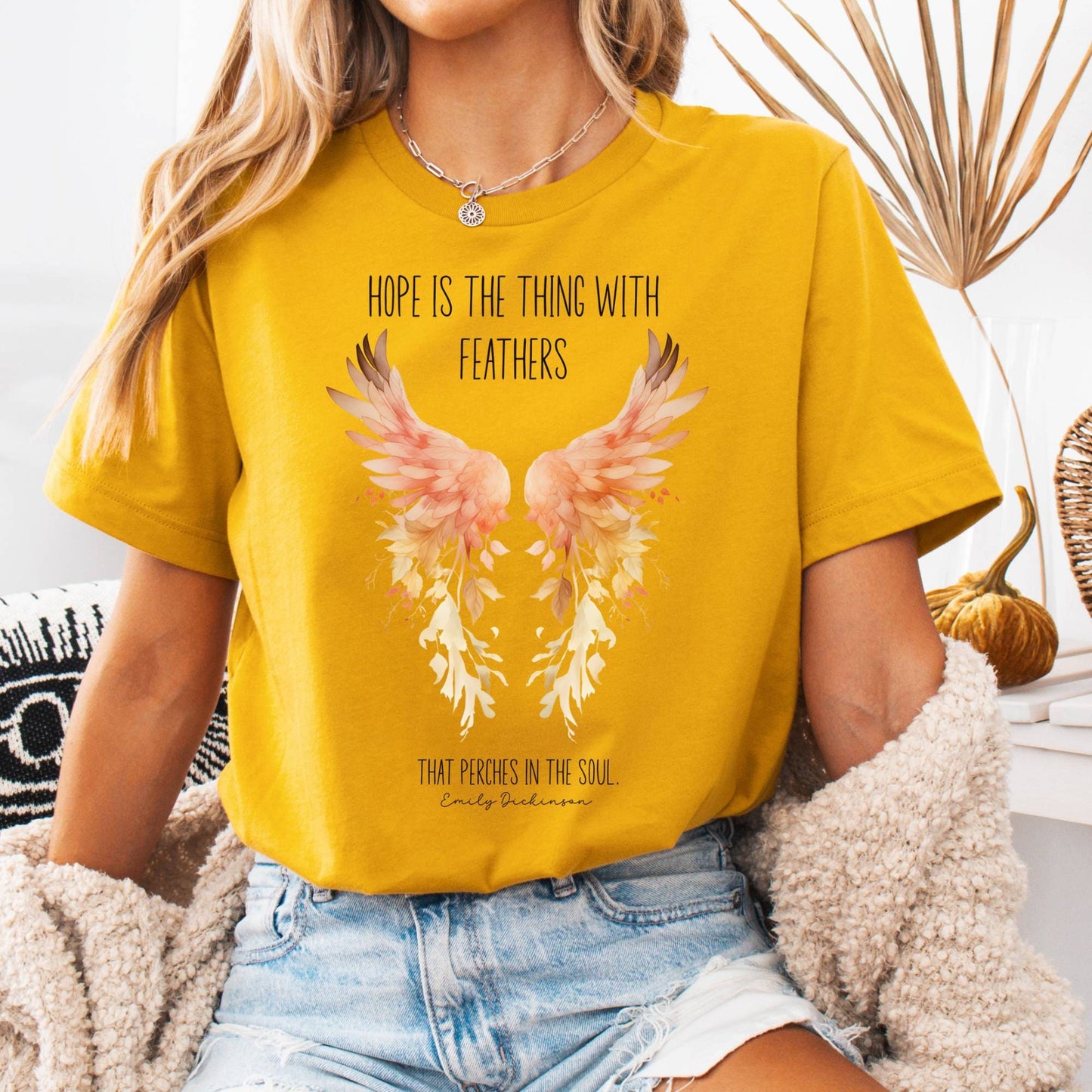 T-Shirt Mustard / S Hope is the Thing With Feathers Bella + Canvas Tee – Literary Wings Tee The Mystic Eden