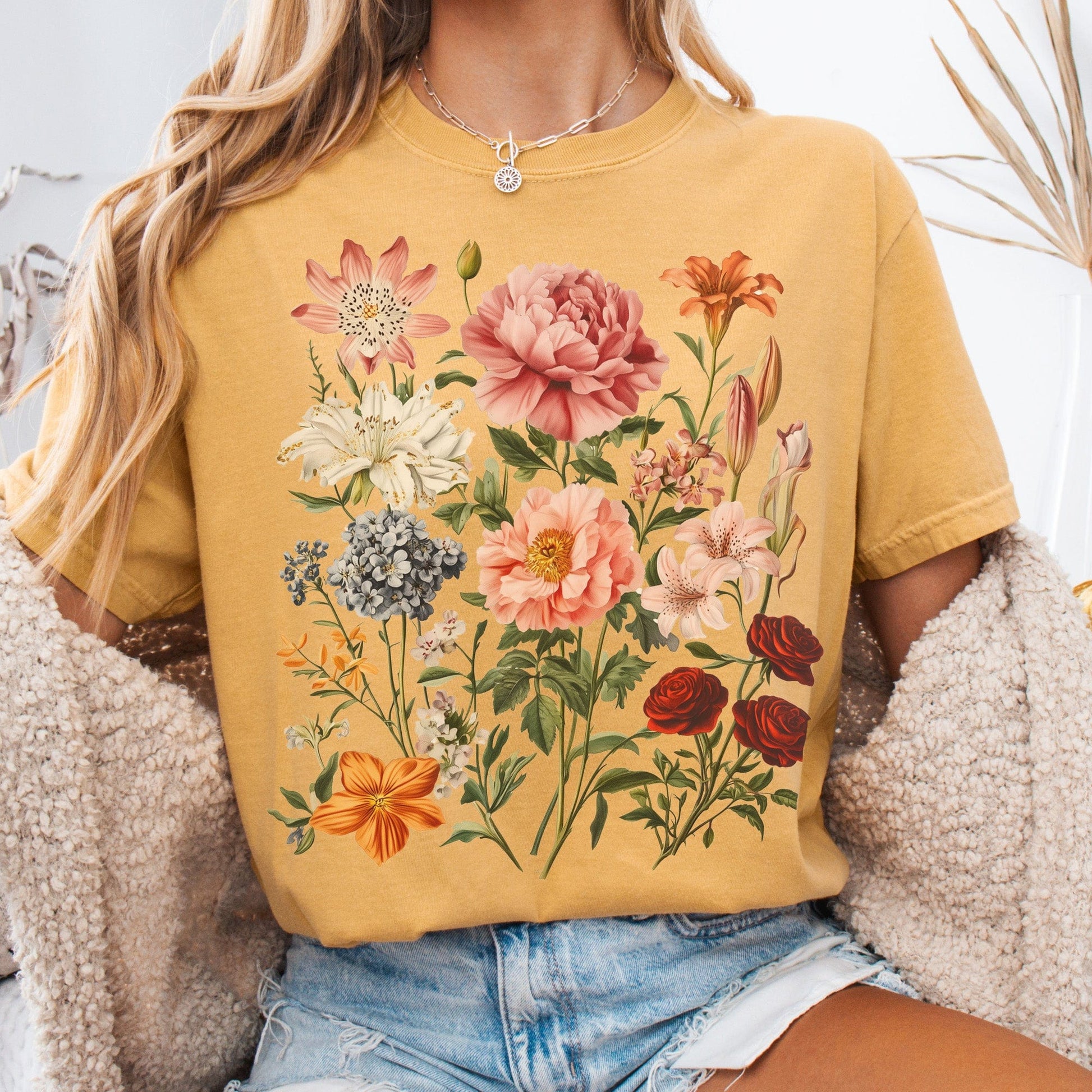 T-Shirt Mustard / S Mixed Florals Shirt The Mystic Eden