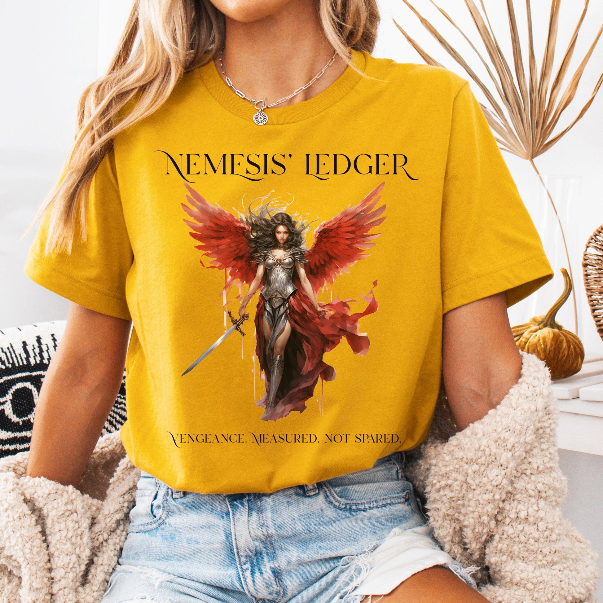 T-Shirt Mustard / S Nemesis' Ledger Bella + Canvas Tee – Goddess of Justice Tee The Mystic Eden