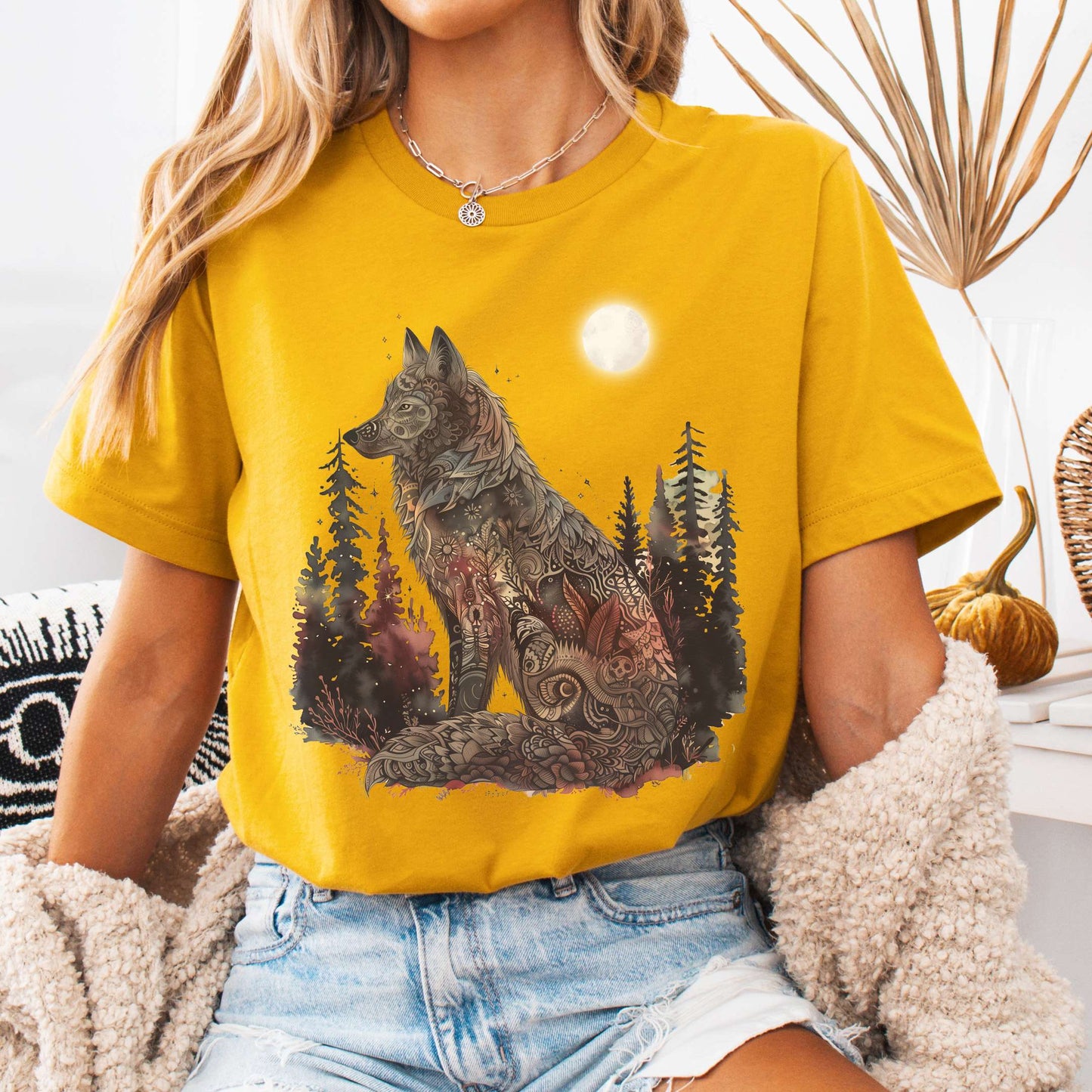 T-Shirt Mustard / S Nightfall Wolf Bella + Canvas Tee β Mystical Forestcore Tee The Mystic Eden