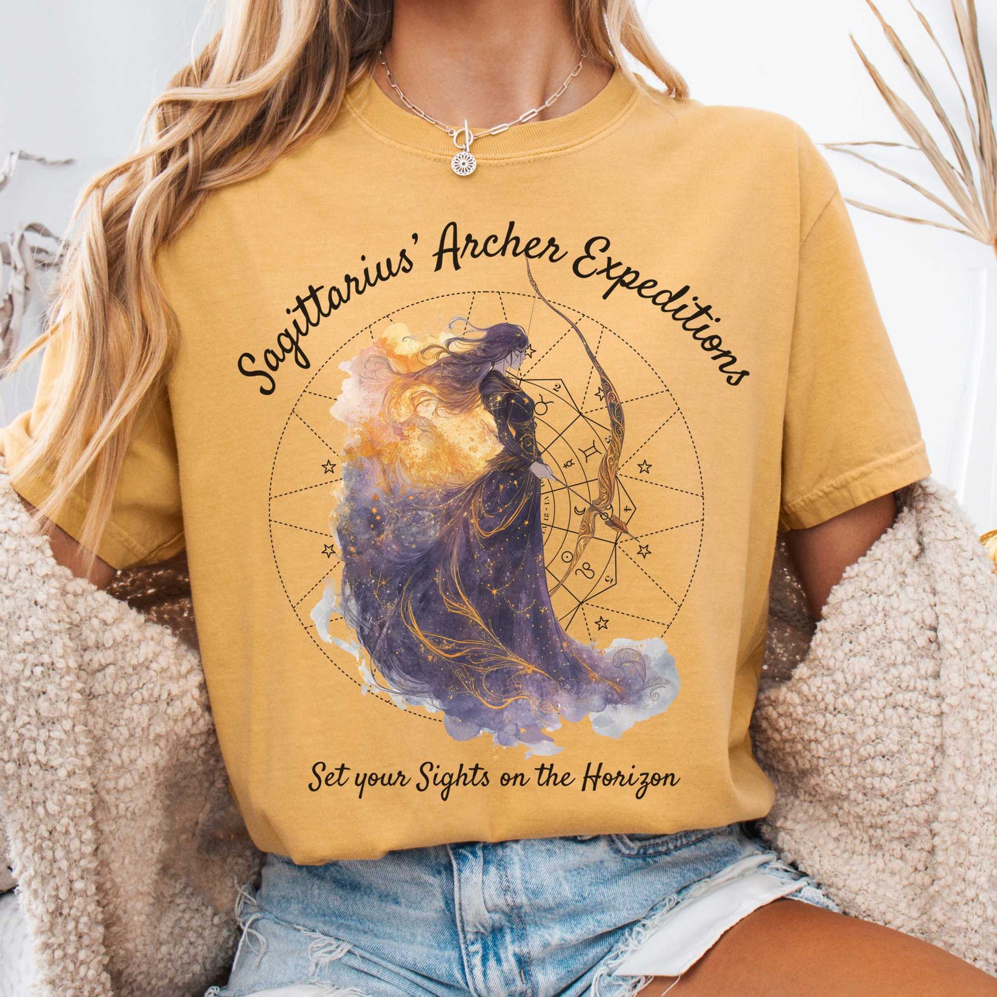 T-Shirt Mustard / S Sagittarius Archer Expeditions Zodiac Shirt The Mystic Eden