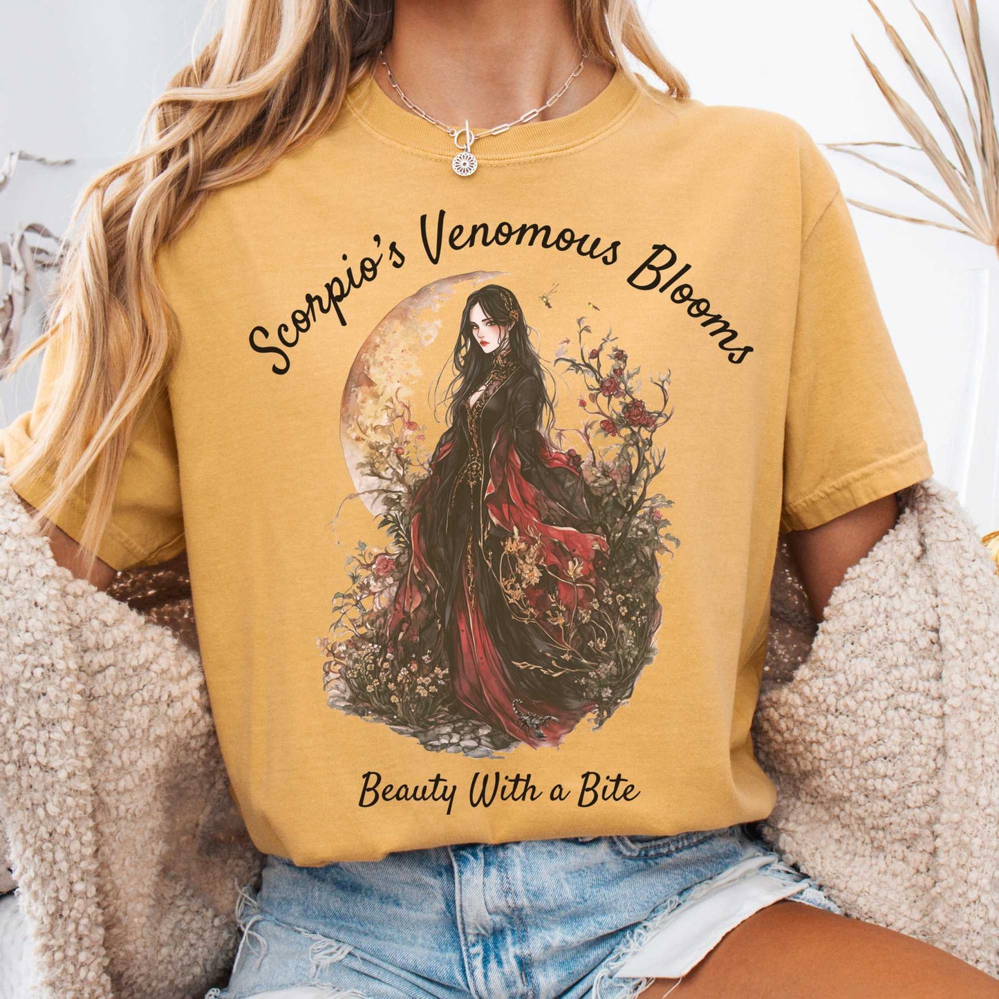 T-Shirt Mustard / S Scorpio's Venomous Blooms Zodiac Shirt The Mystic Eden