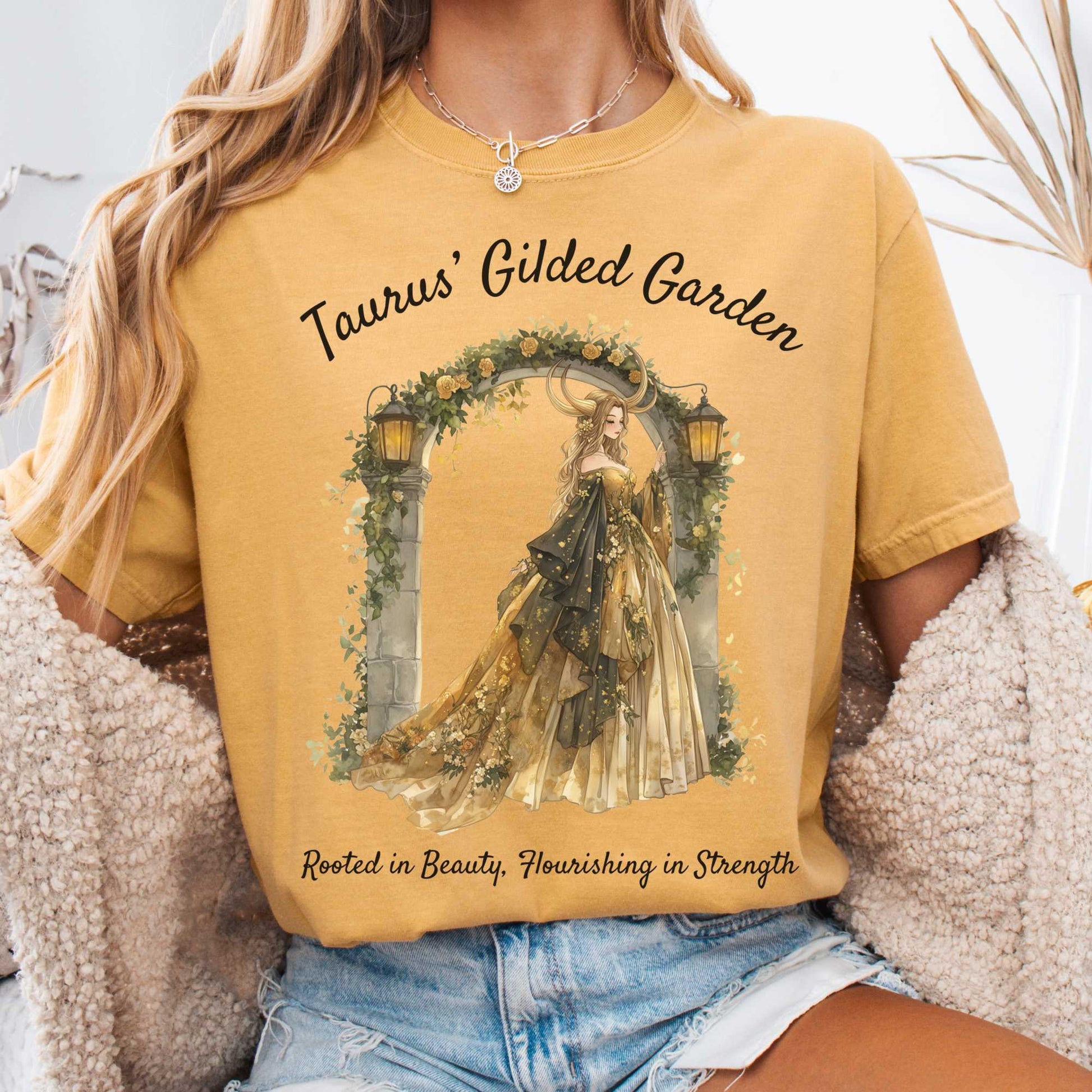T-Shirt Mustard / S Taurus' Gilded Garden Zodiac Shirt The Mystic Eden