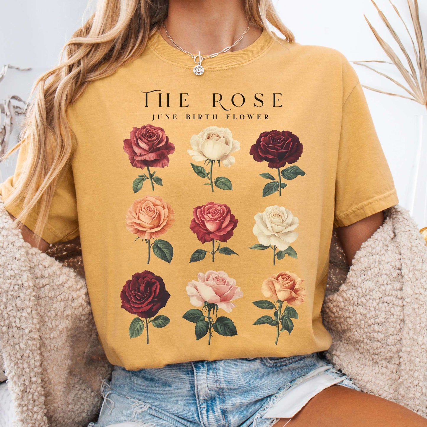T-Shirt Mustard / S The Rose June Birth Month Flower Shirt The Mystic Eden