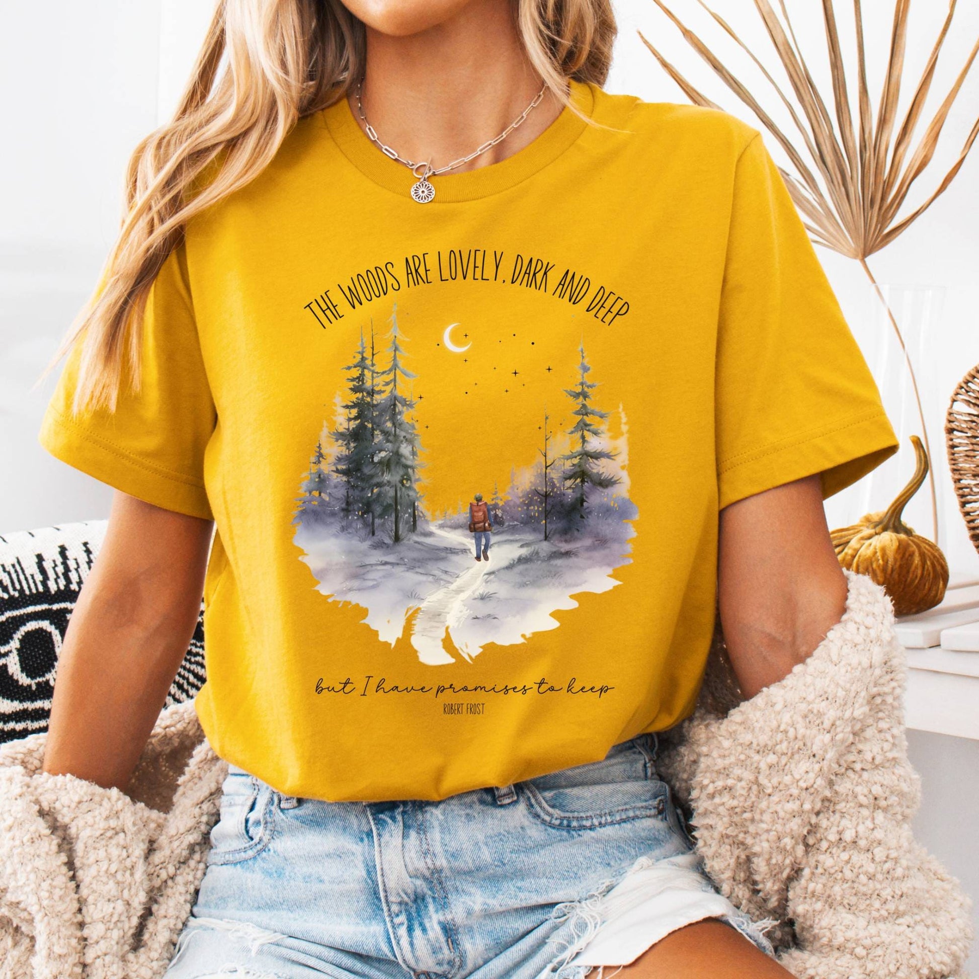 T-Shirt Mustard / S The Woods Are Lovely Bella + Canvas Tee – Winter Poetry Tee The Mystic Eden