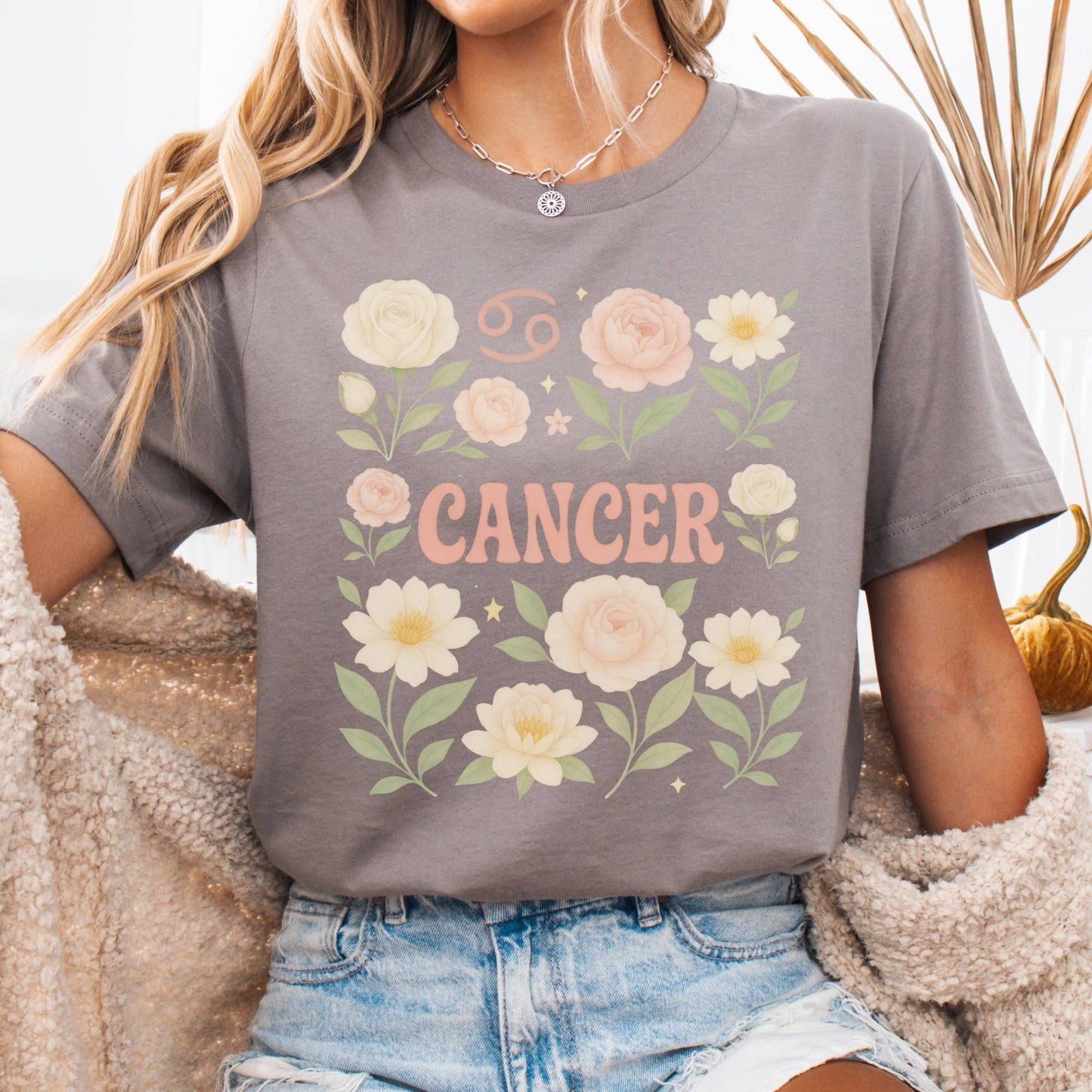 T-Shirt Pebble Brown / S Cancer BellaT-Shirt – Retro Floral Zodiac Tee The Mystic Eden