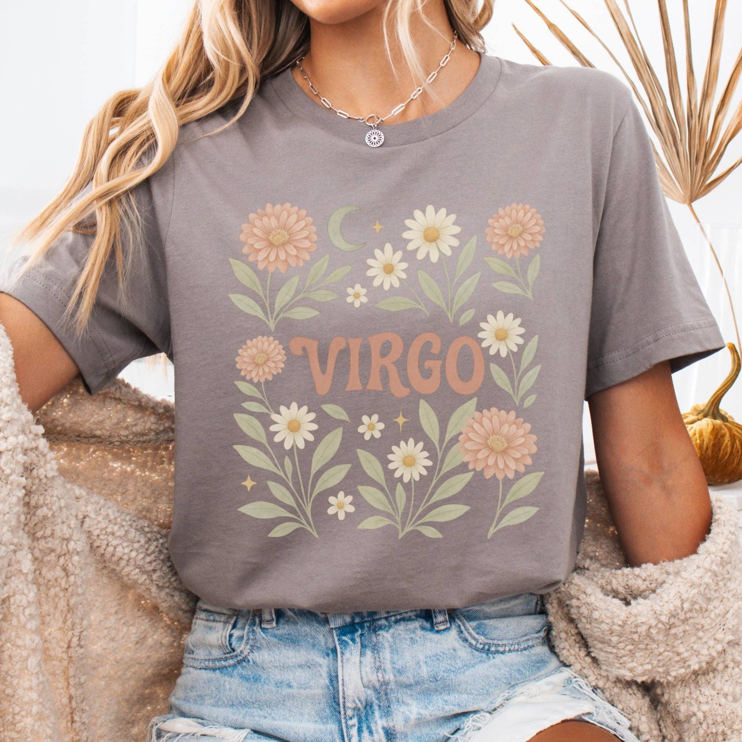 T-Shirt Pebble Brown / S Virgo Bella T-Shirt – Retro Floral Zodiac Tee The Mystic Eden