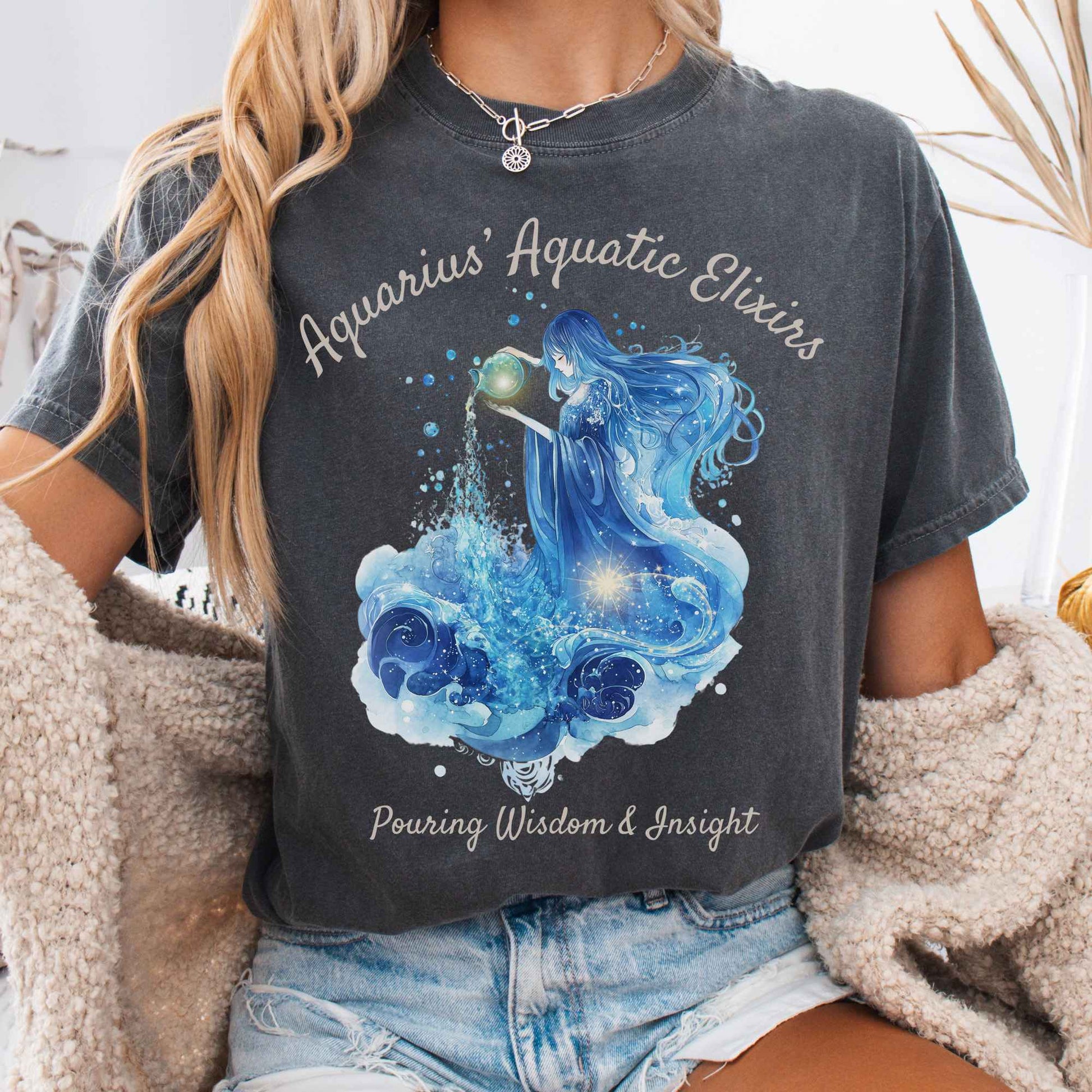 T-Shirt Pepper / S Aquarius Aquatic Elixirs Zodiac Shirt The Mystic Eden
