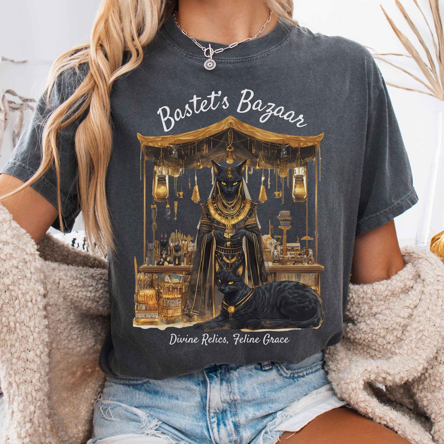 T-Shirt Pepper / S Bastet's Bazaar Egyptian Goddess Shirt The Mystic Eden