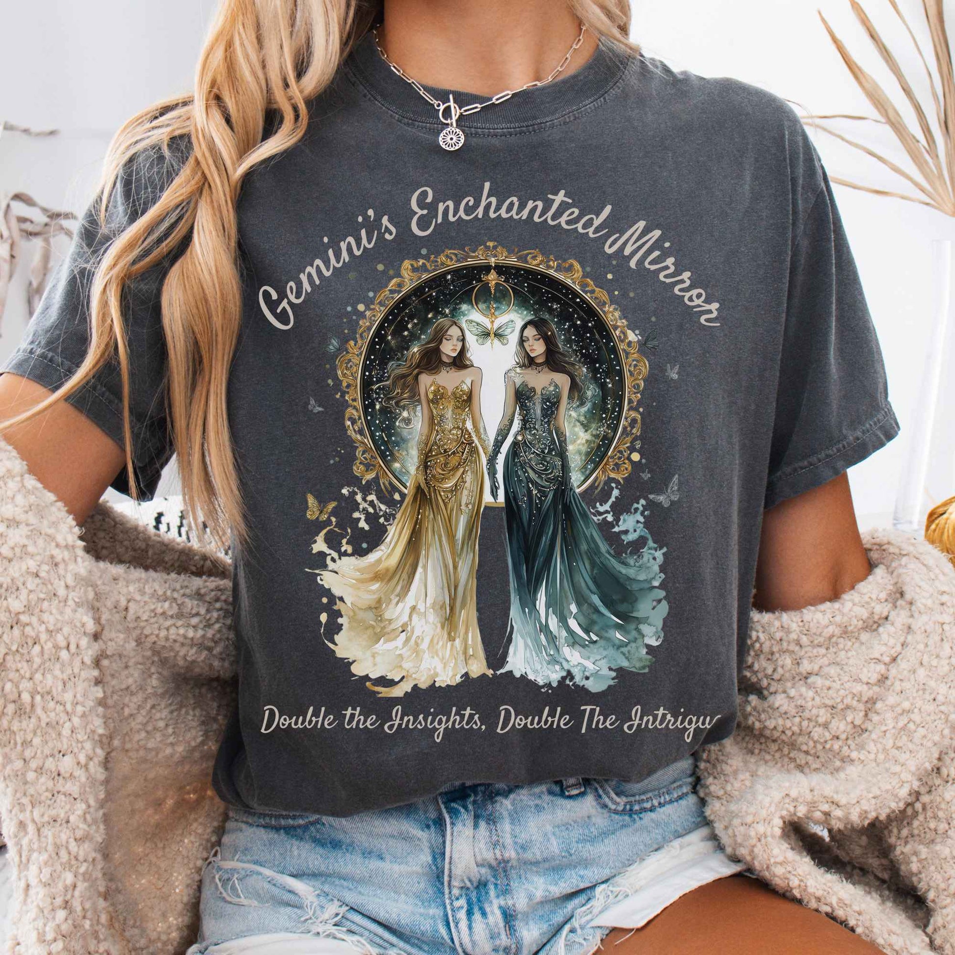 T-Shirt Pepper / S Gemini's Enchanted Mirror Zodiac Shirt The Mystic Eden
