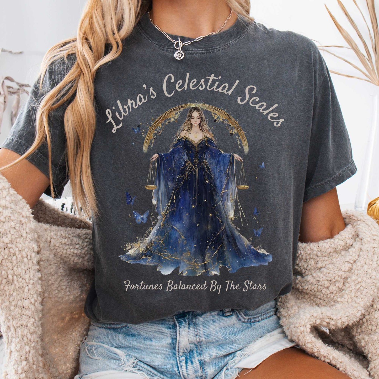 T-Shirt Pepper / S Libra's Celestial Scales Zodiac Shirt The Mystic Eden