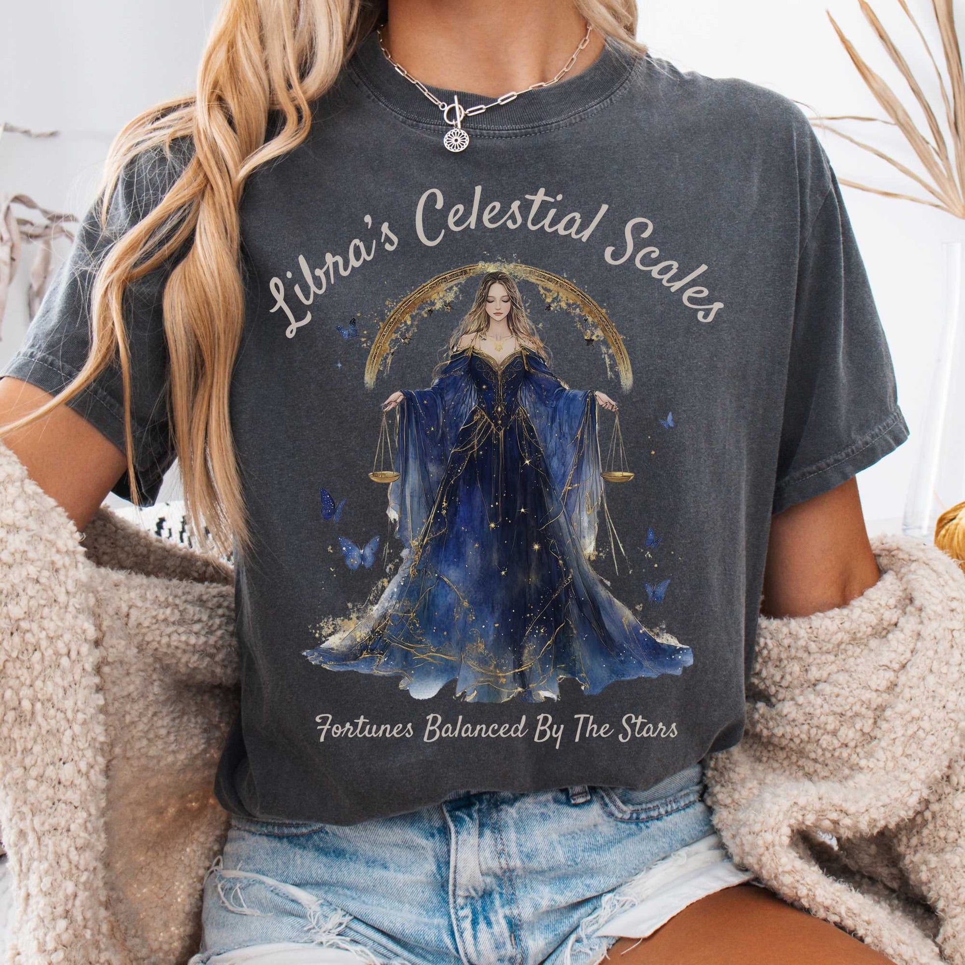 T-Shirt Pepper / S Libra's Celestial Scales Zodiac Shirt The Mystic Eden